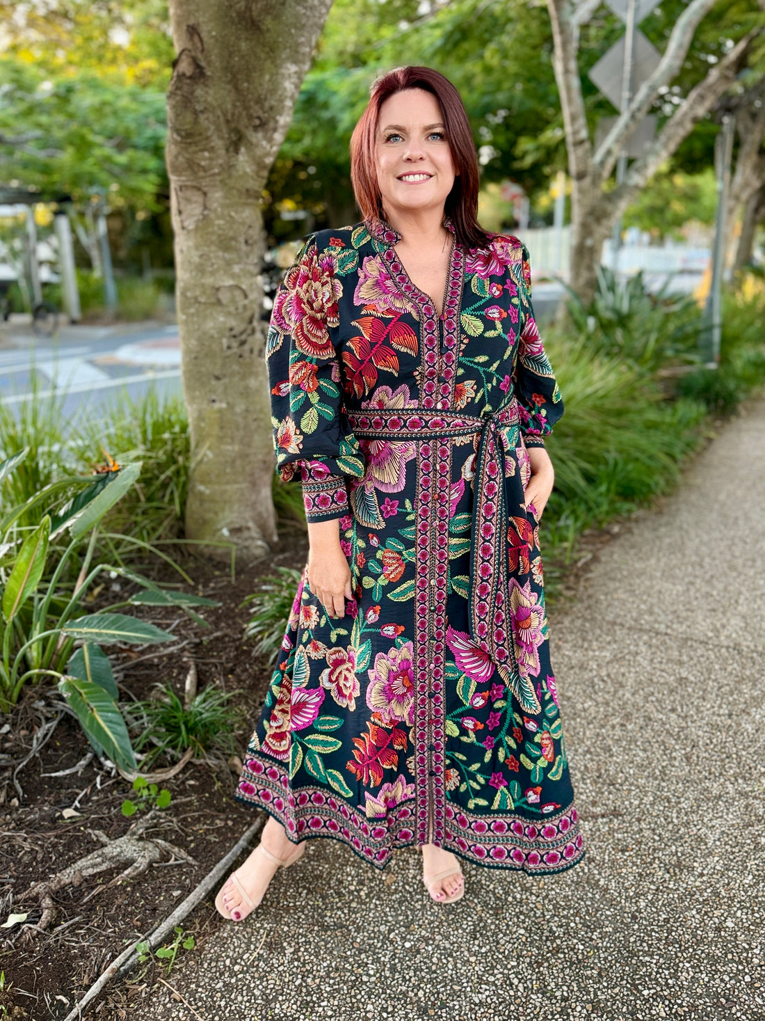Tamera Midi Dress - Black Floral