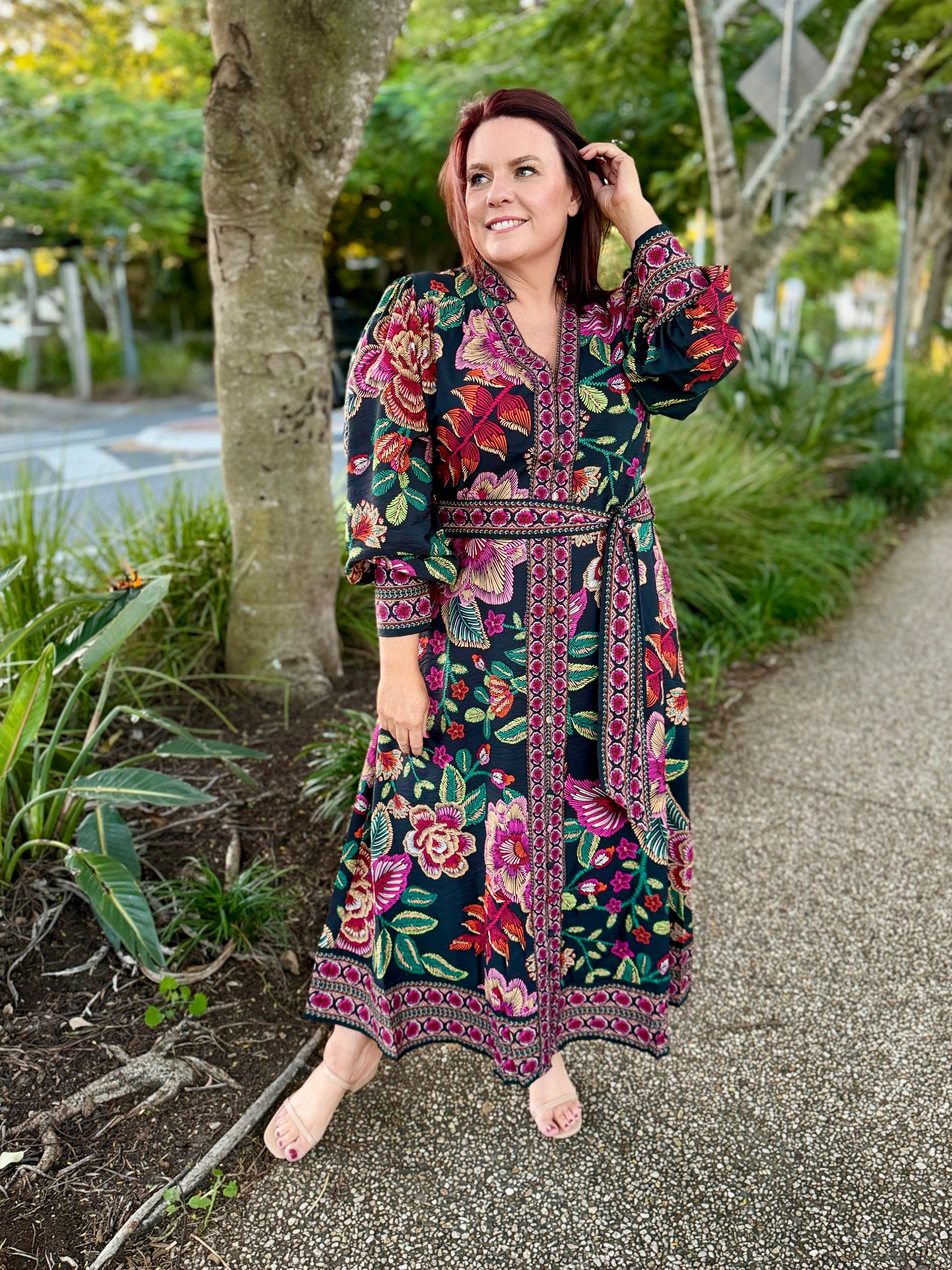 Tamera Midi Dress - Black Floral