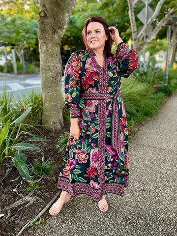 Tamera Midi Dress - Black Floral