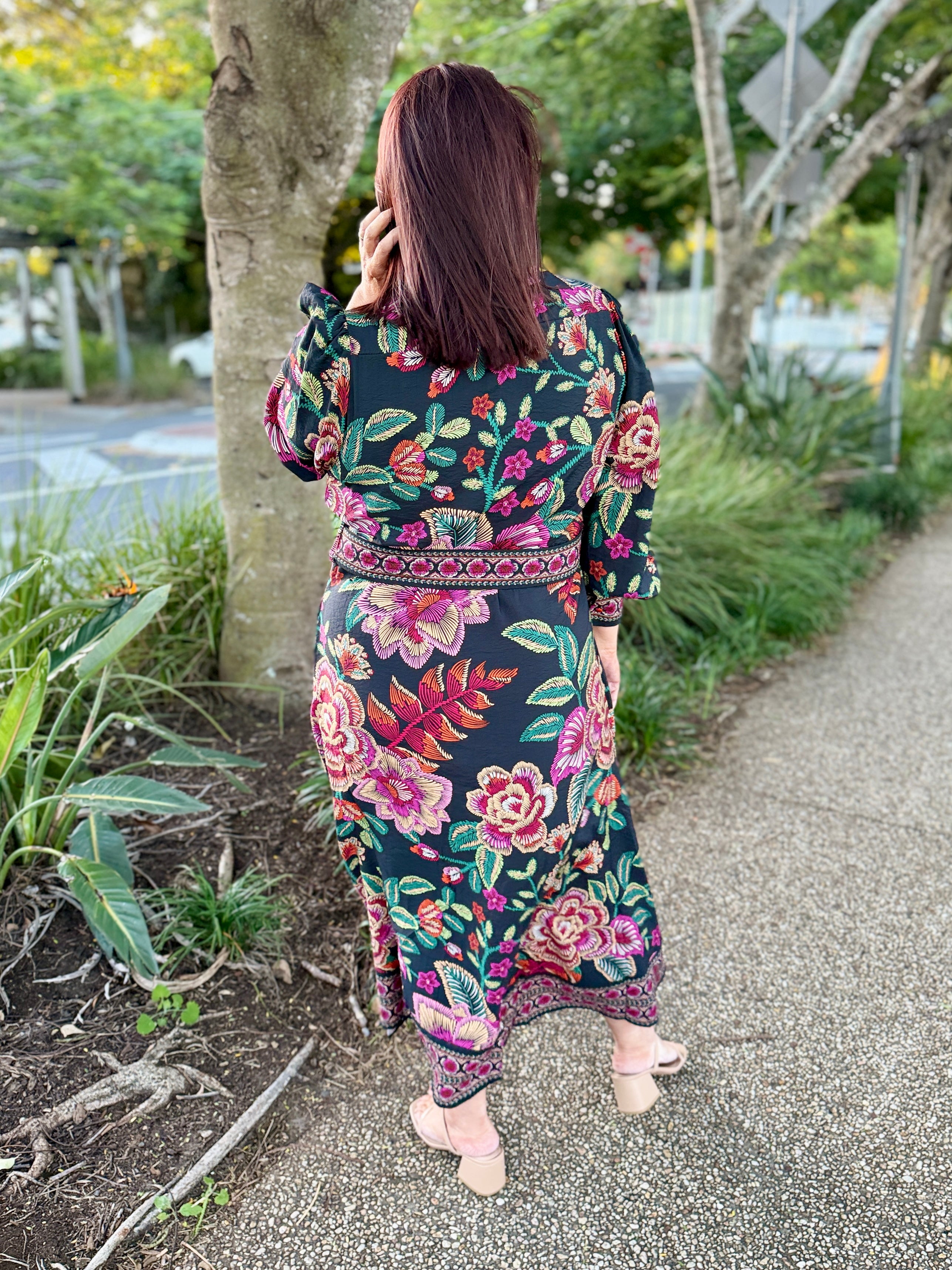 Tamera Midi Dress - Black Floral