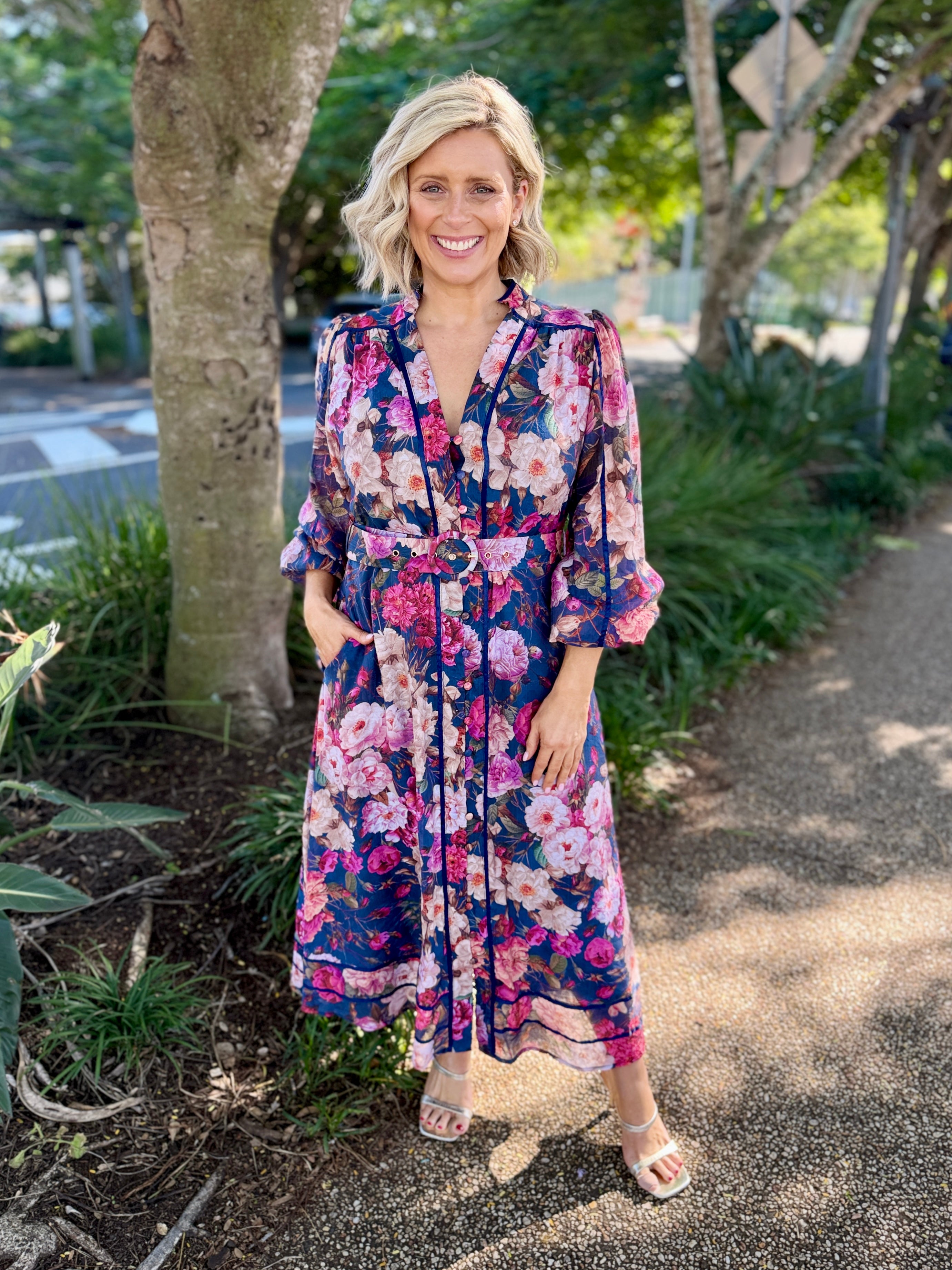 Tamera Midi Dress - Blue Peonies