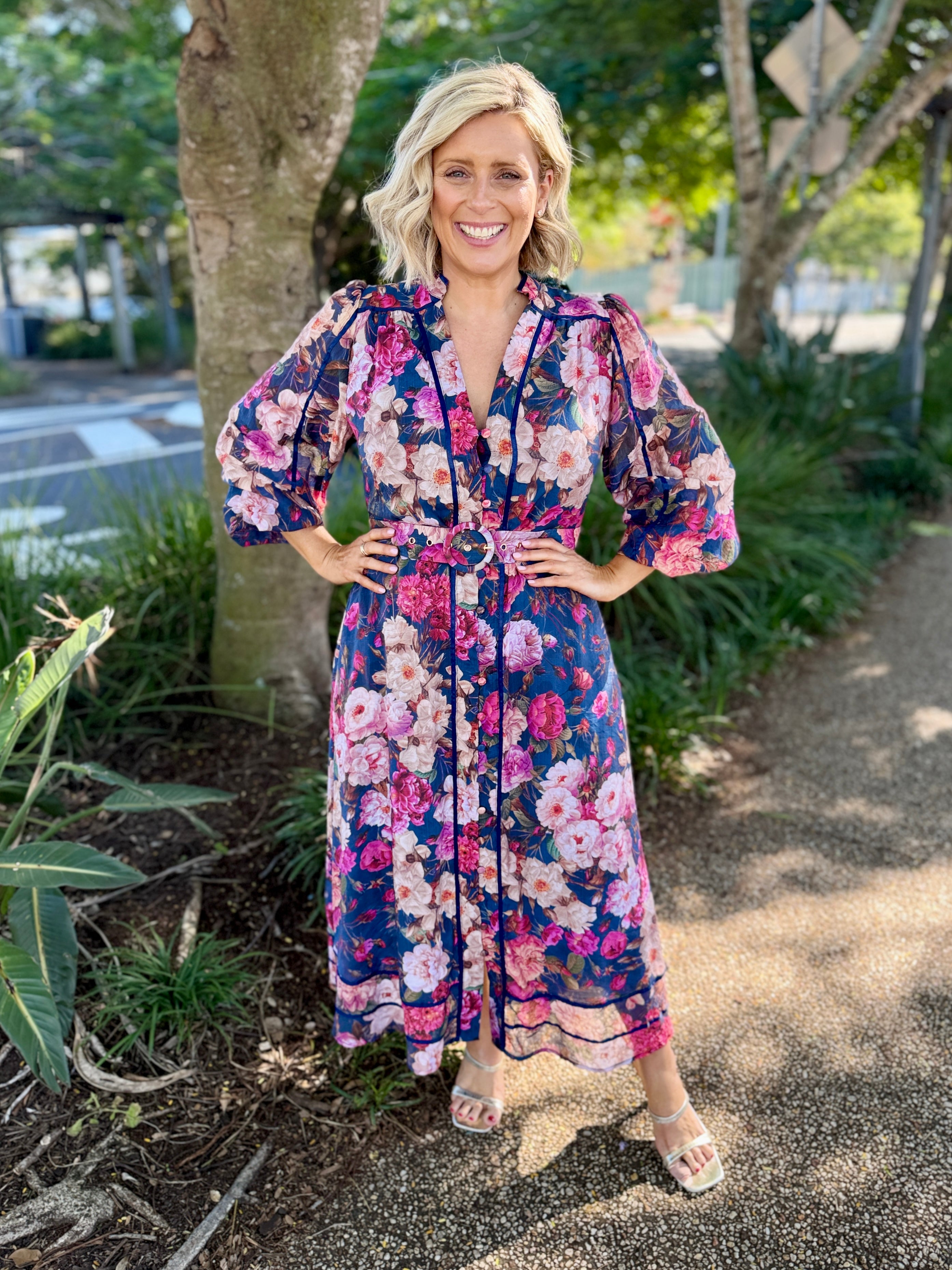 Tamera Midi Dress - Blue Peonies