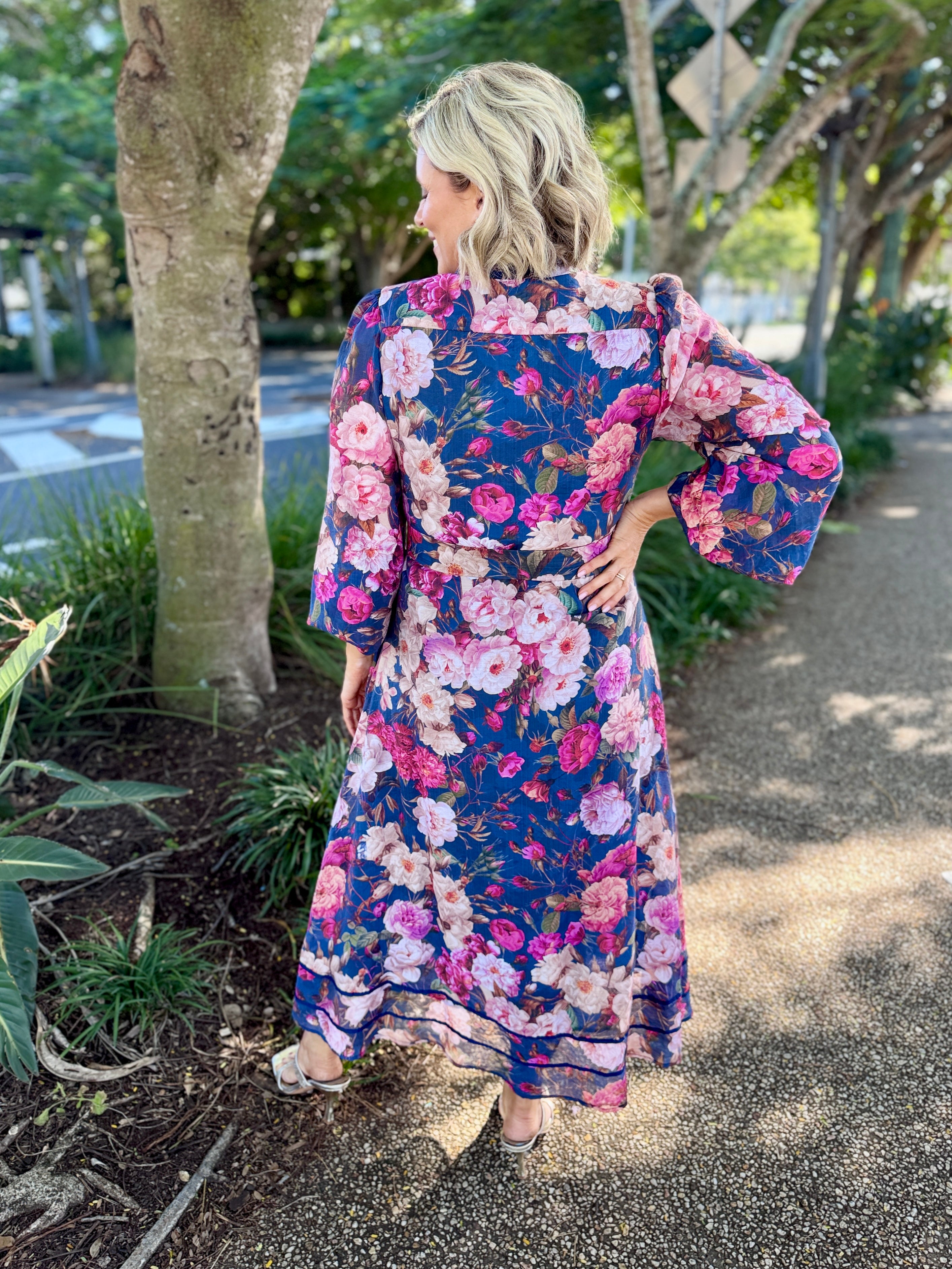 Tamera Midi Dress - Blue Peonies
