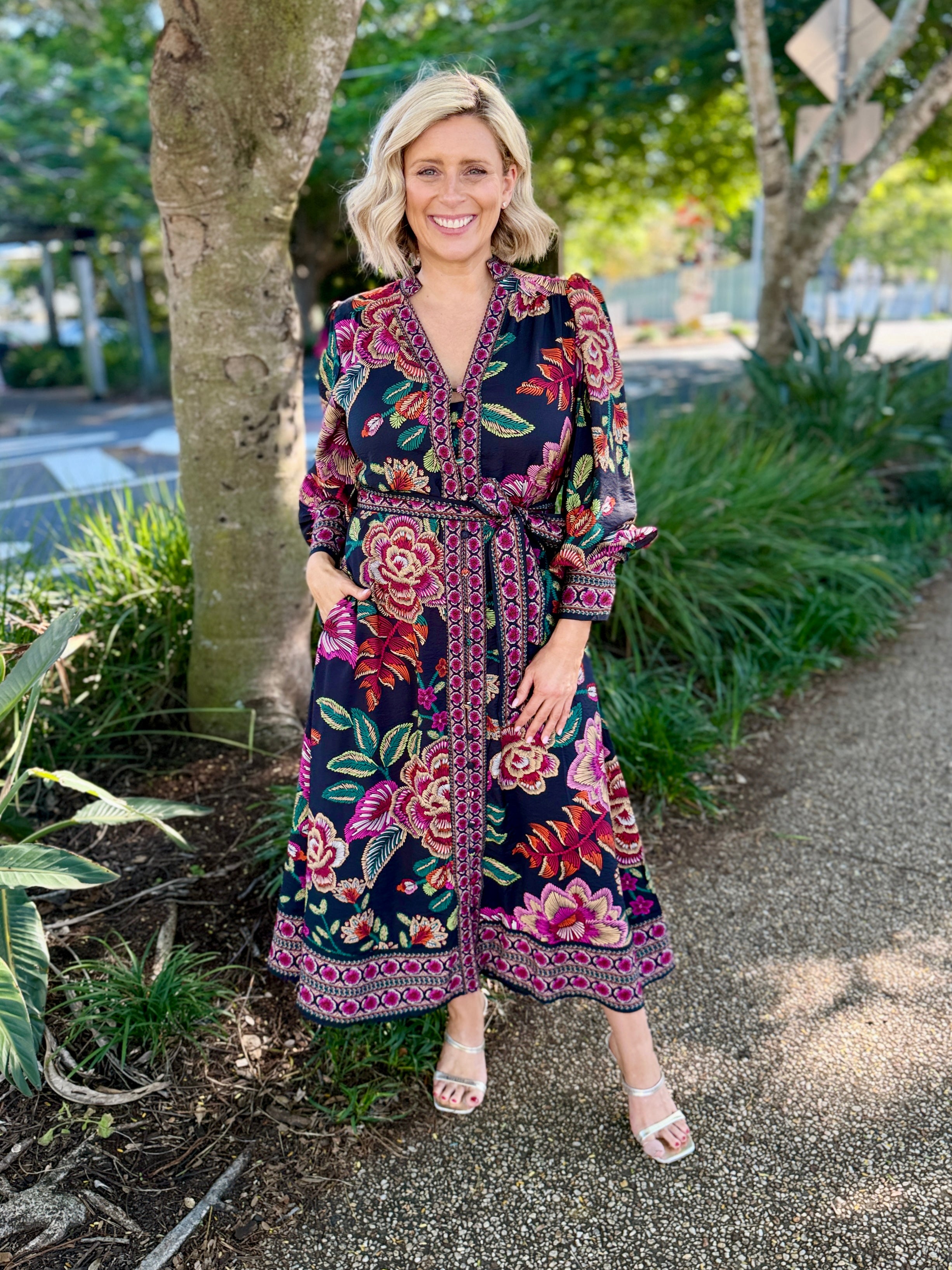 Tamera Midi Dress - Black Floral