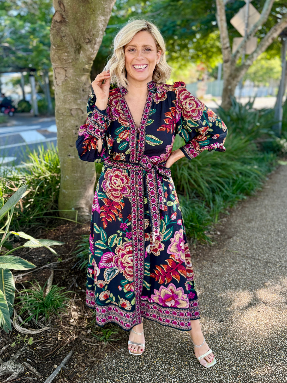 Tamera Midi Dress - Black Floral