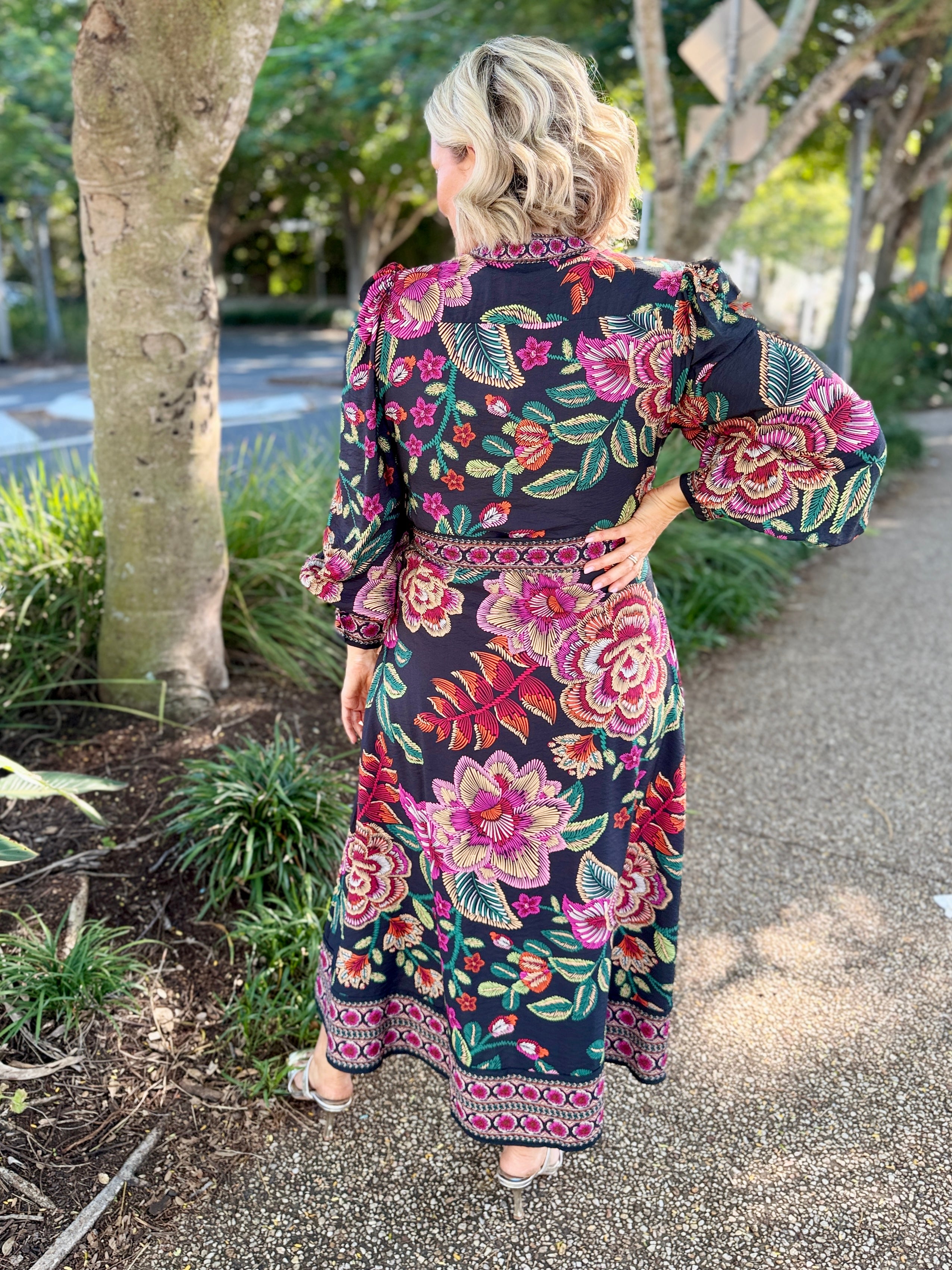 Tamera Midi Dress - Black Floral