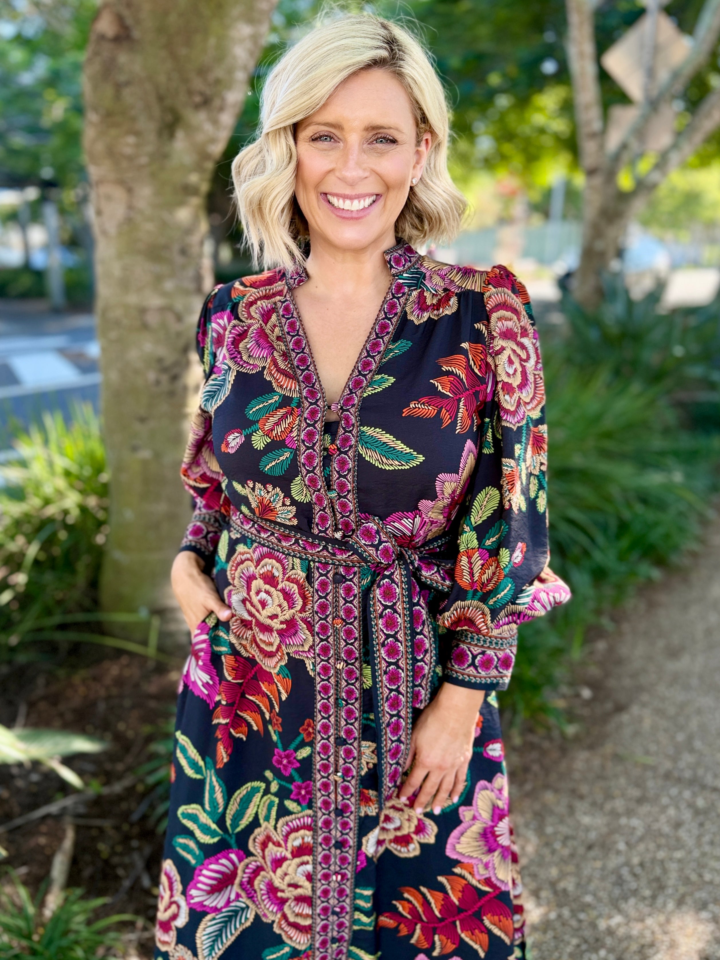 Tamera Midi Dress - Black Floral