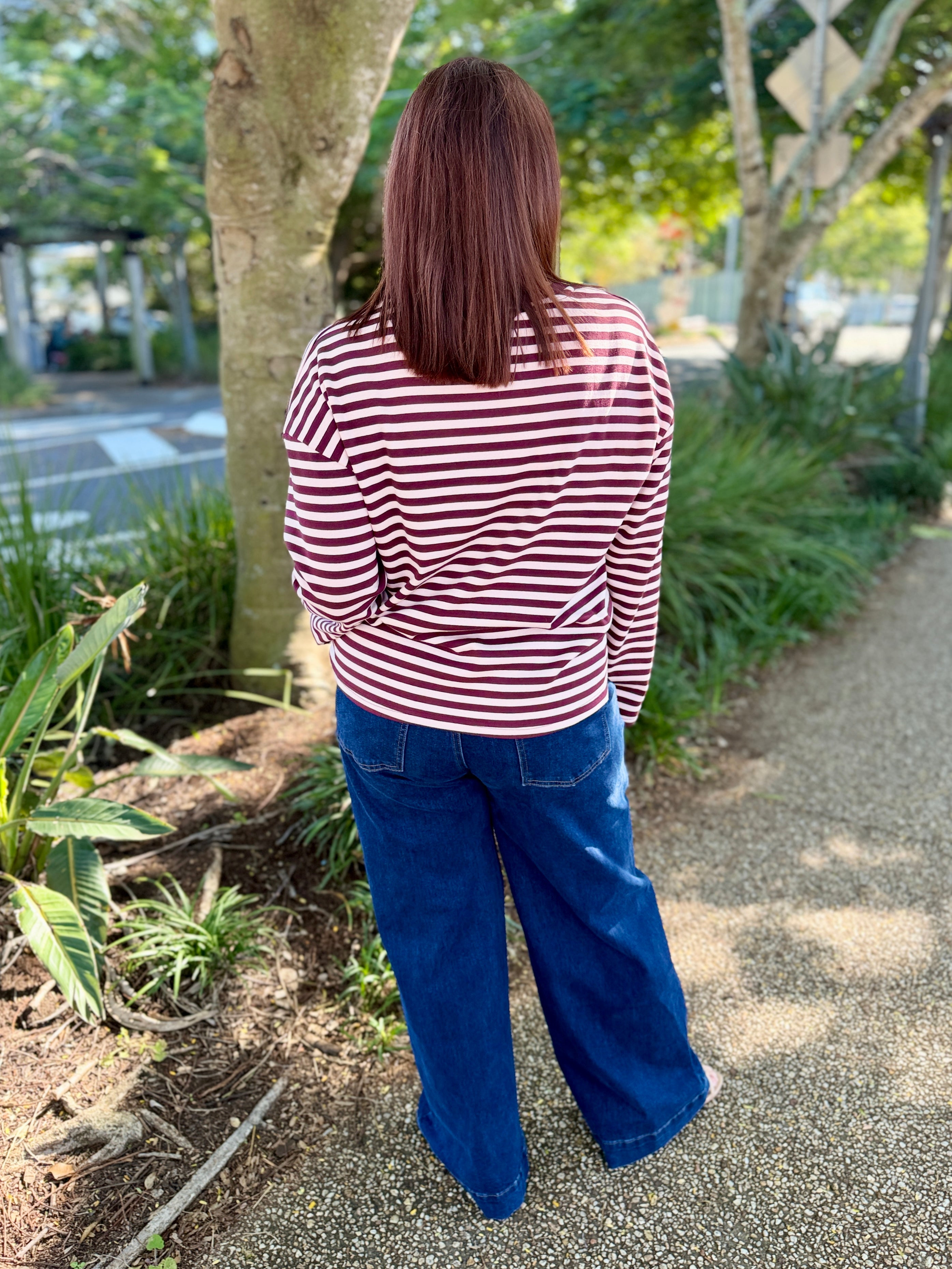 Wynona L/S Tee – Pink / Burg Stripe