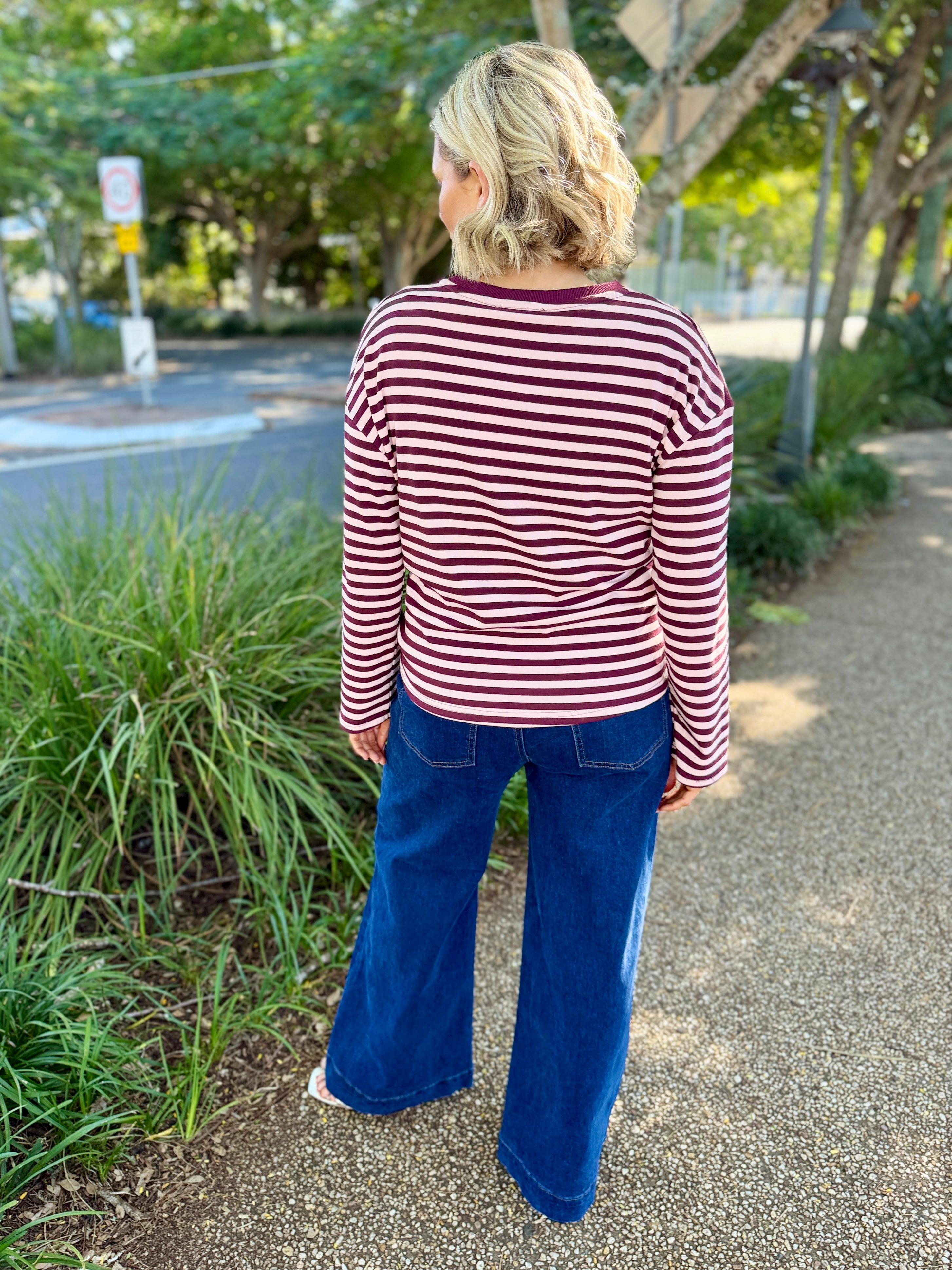 Wynona L/S Tee – Pink / Burg Stripe