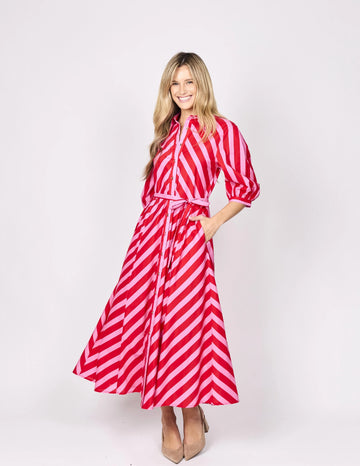 Anika Dress - Red/Pink Stripe
