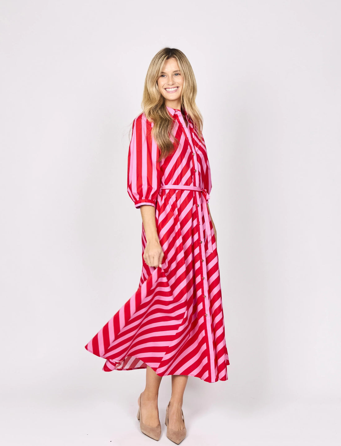 Anika Dress - Red/Pink Stripe