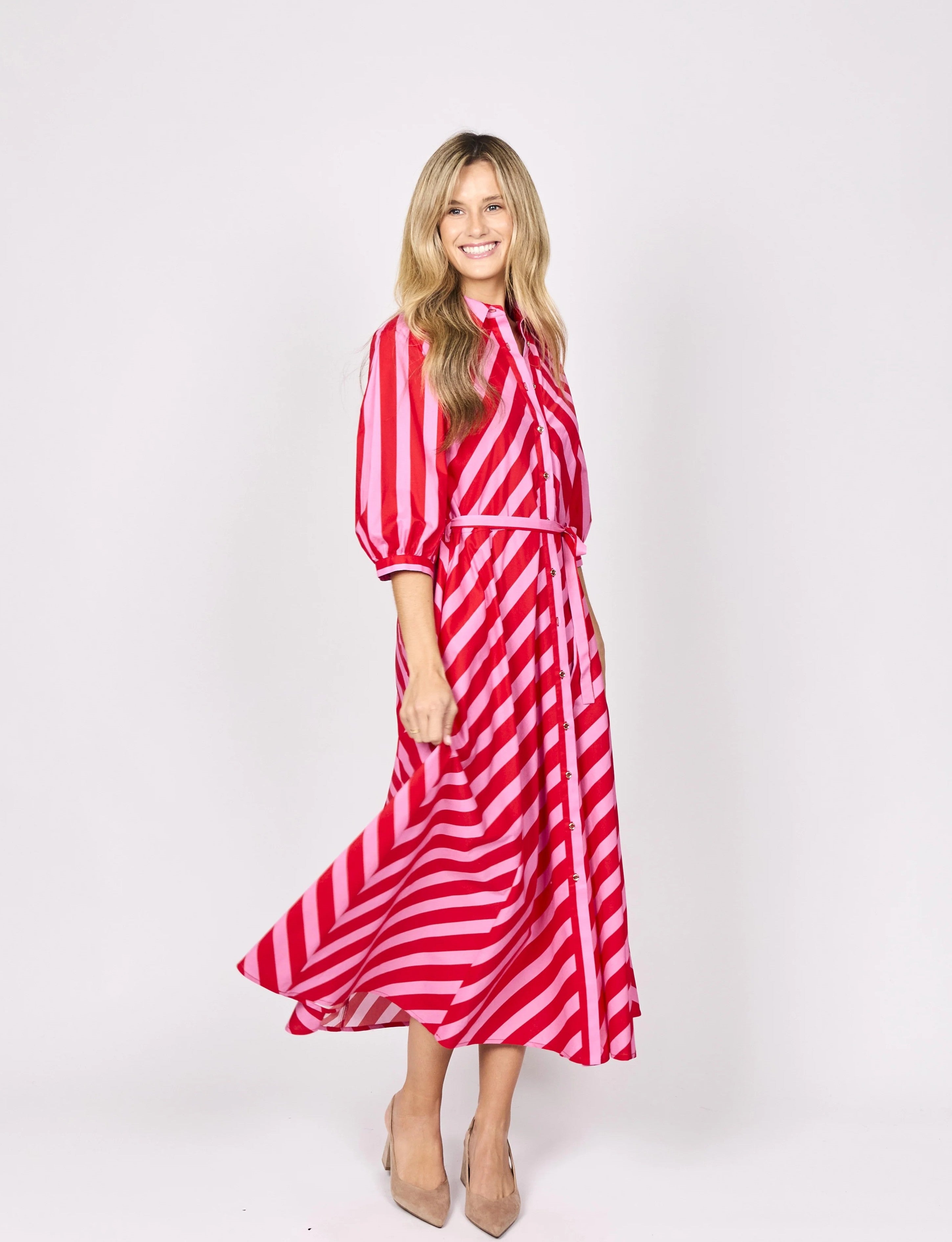 Anika Dress - Red/Pink Stripe