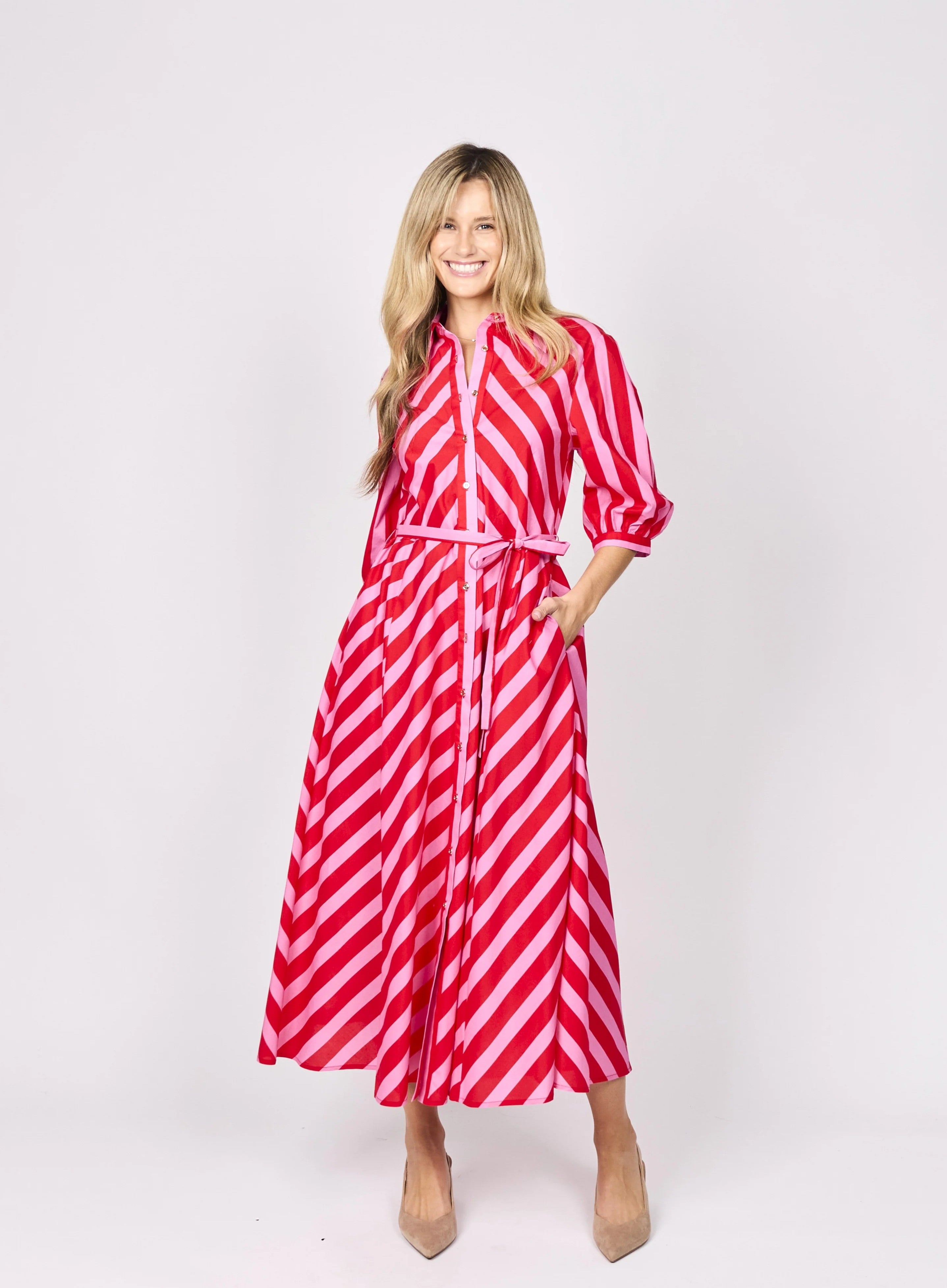 Anika Dress - Red/Pink Stripe