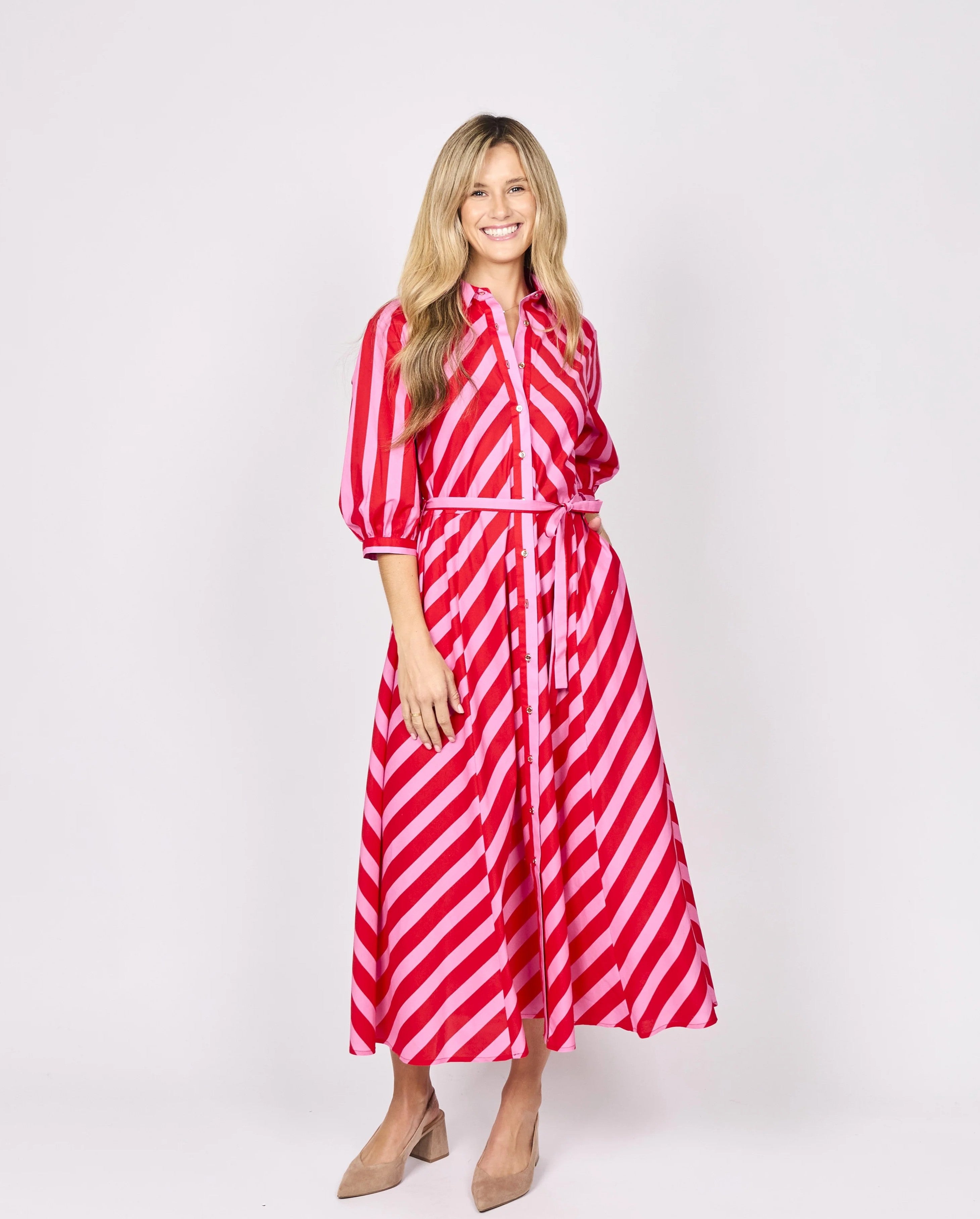 Anika Dress - Red/Pink Stripe