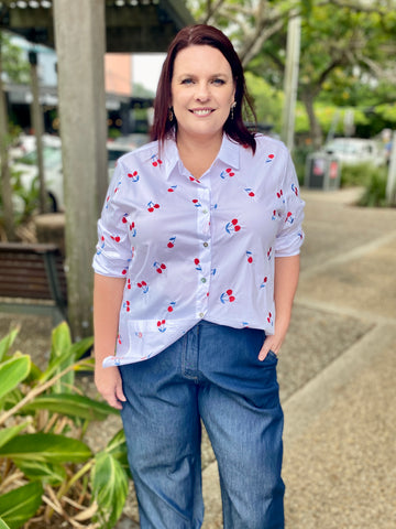 Cherry Emb Shirt – White