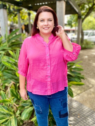 Aurora Linen Shirt – Hot Pink