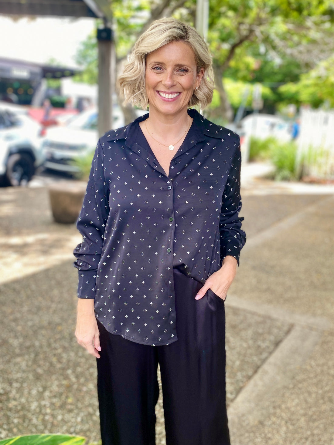 Glimmer Diamante Shirt – Black