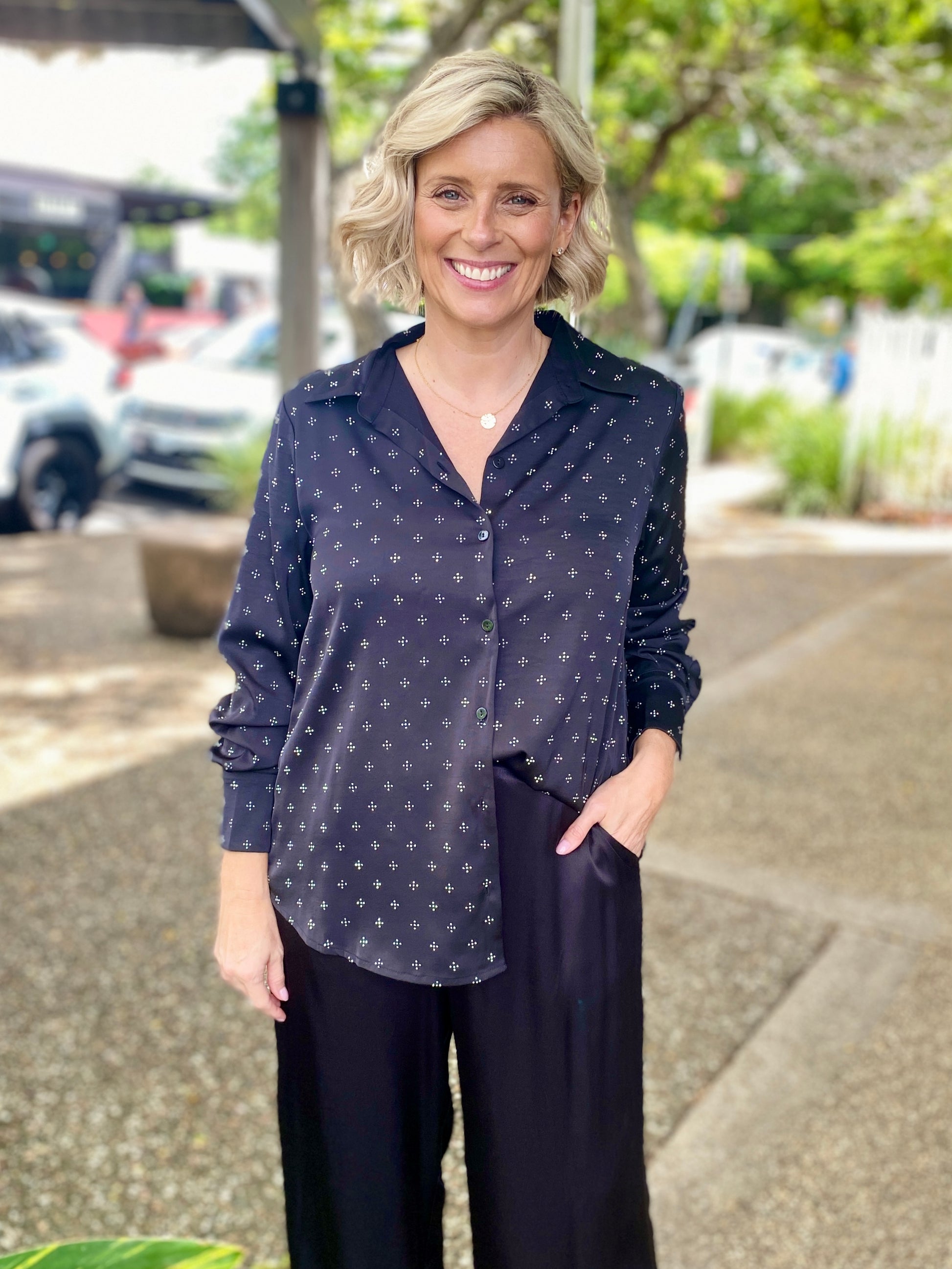 Glimmer Diamante Shirt – Black