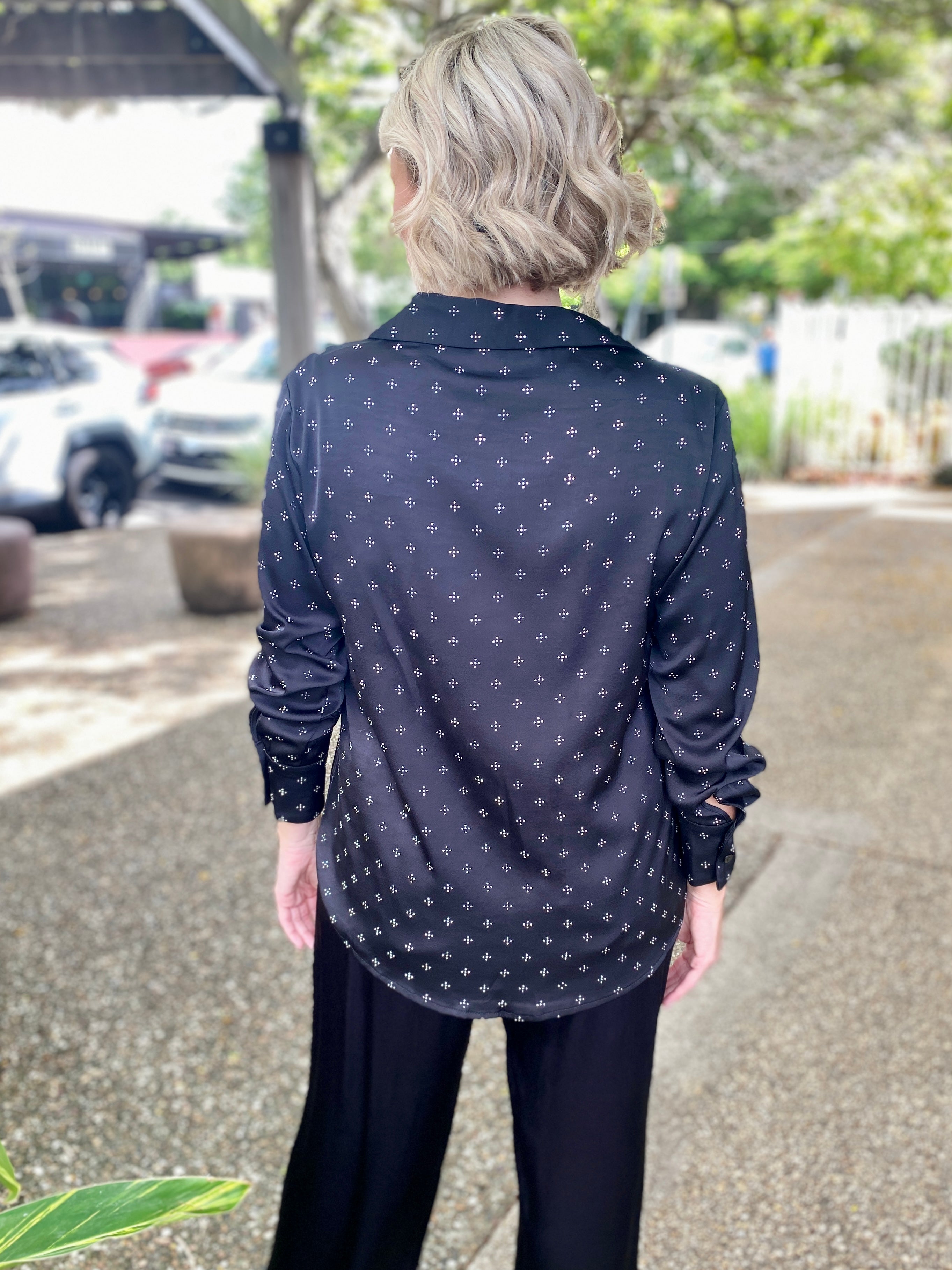 Glimmer Diamante Shirt – Black