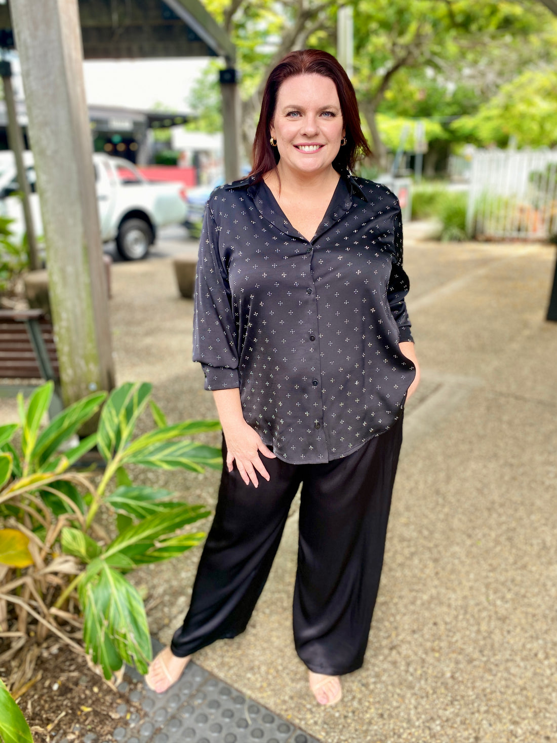 Glimmer Diamante Shirt – Black