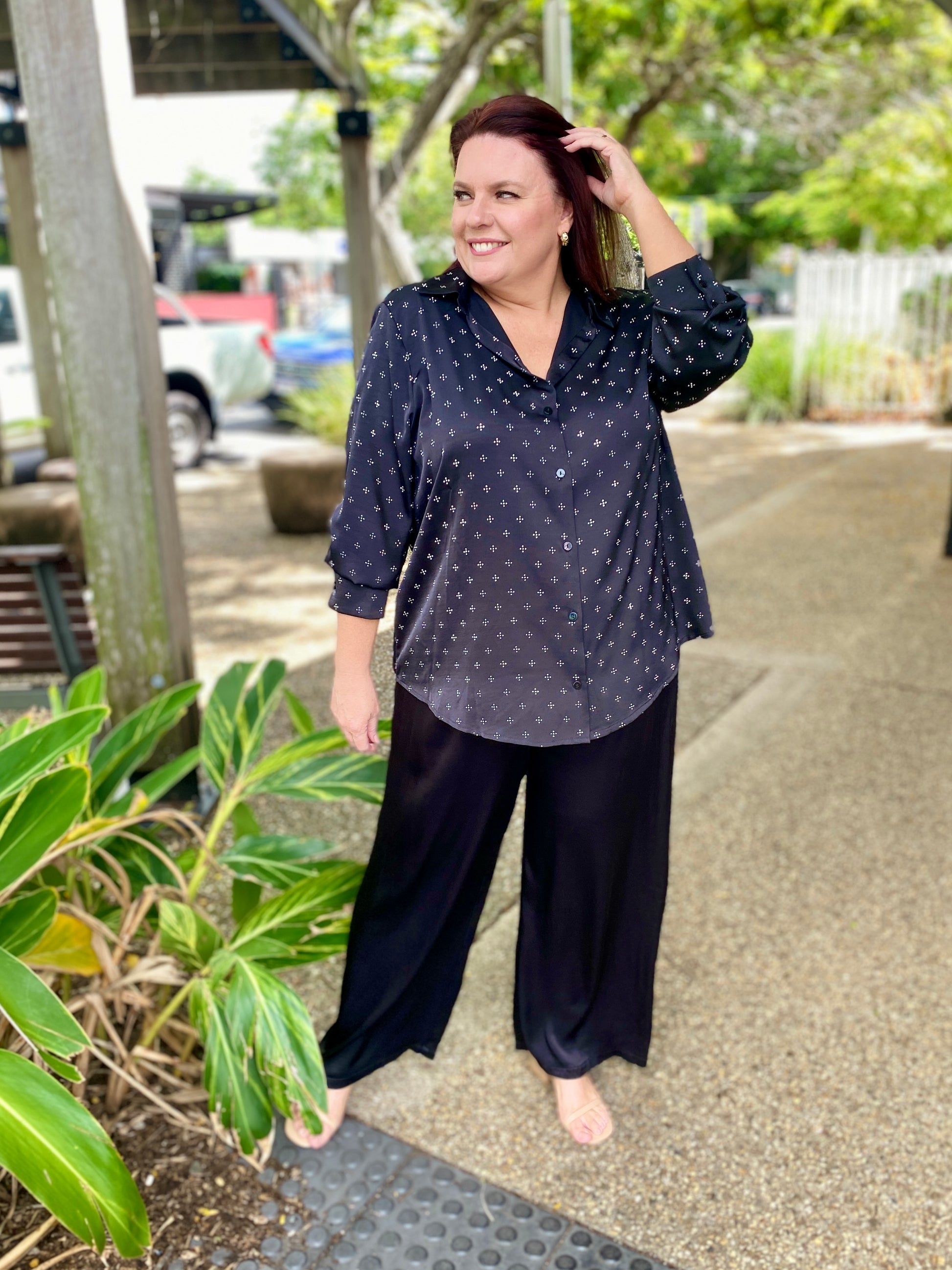 Glimmer Diamante Shirt – Black