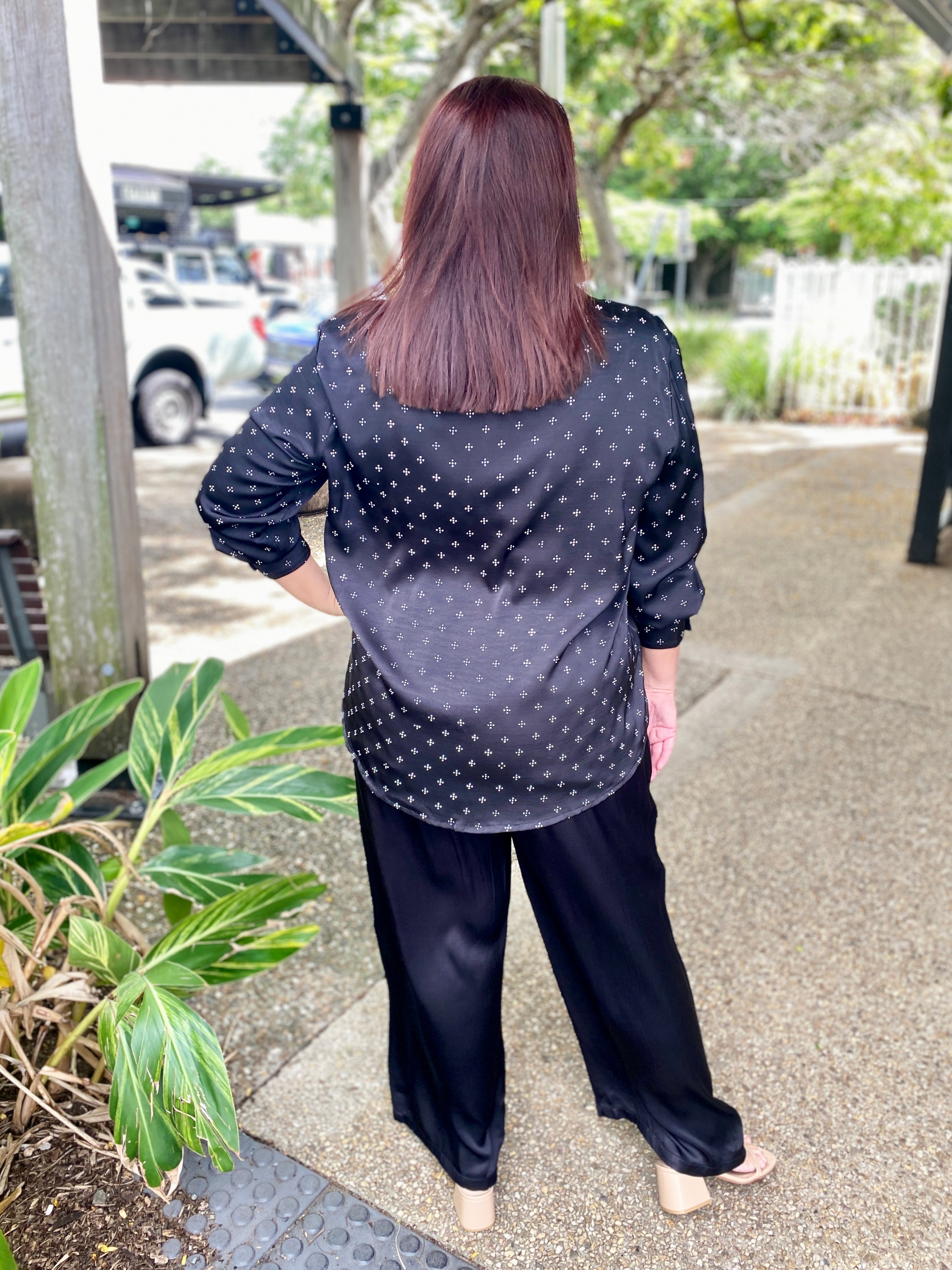 Glimmer Diamante Shirt – Black
