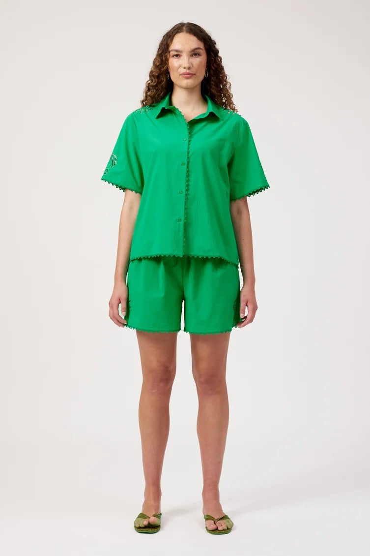 Haven Larissa Broderie collared button Shirt-Green Set