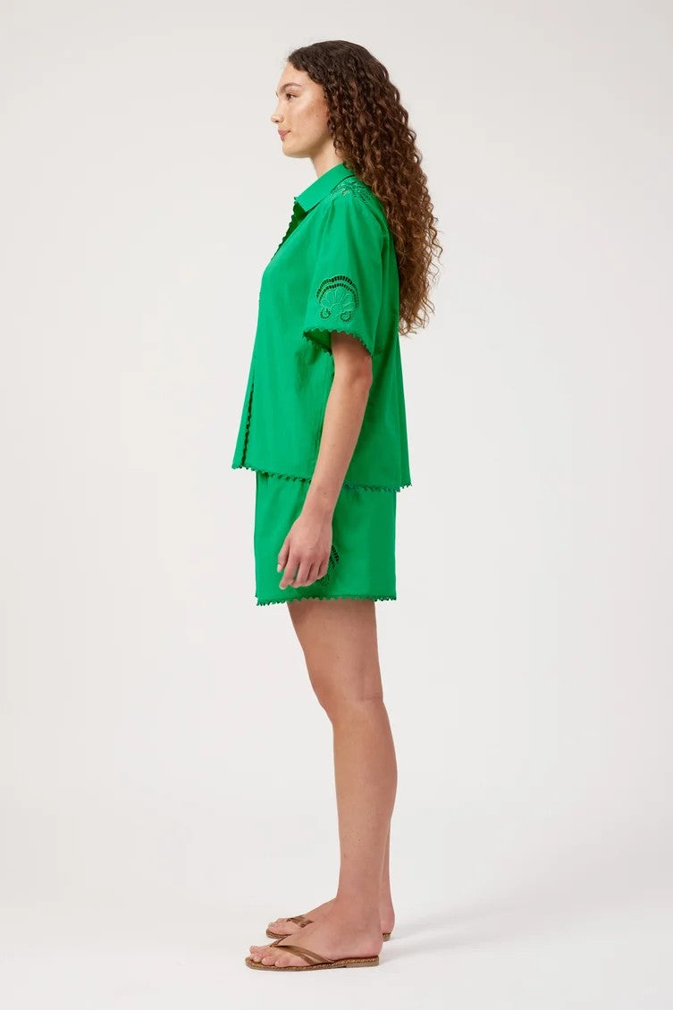 Haven Larissa Broderie collared button Shirt-Green Set