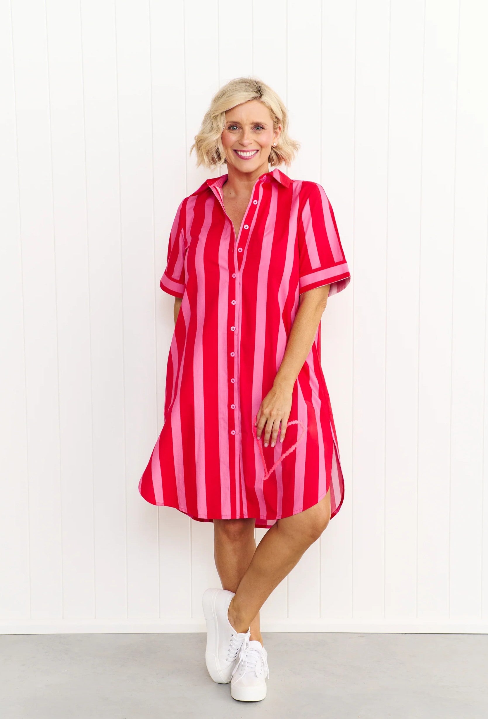 Maddie Dress - Red & Pink Stripe