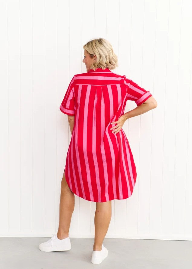 Maddie Dress - Red & Pink Stripe