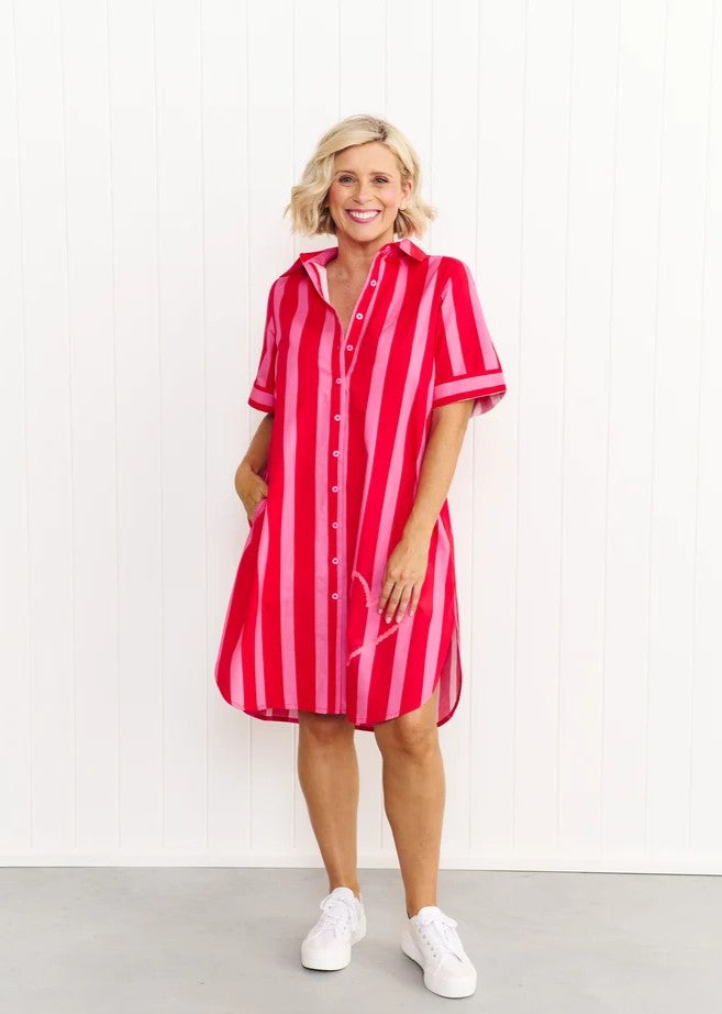 Maddie Dress - Red & Pink Stripe