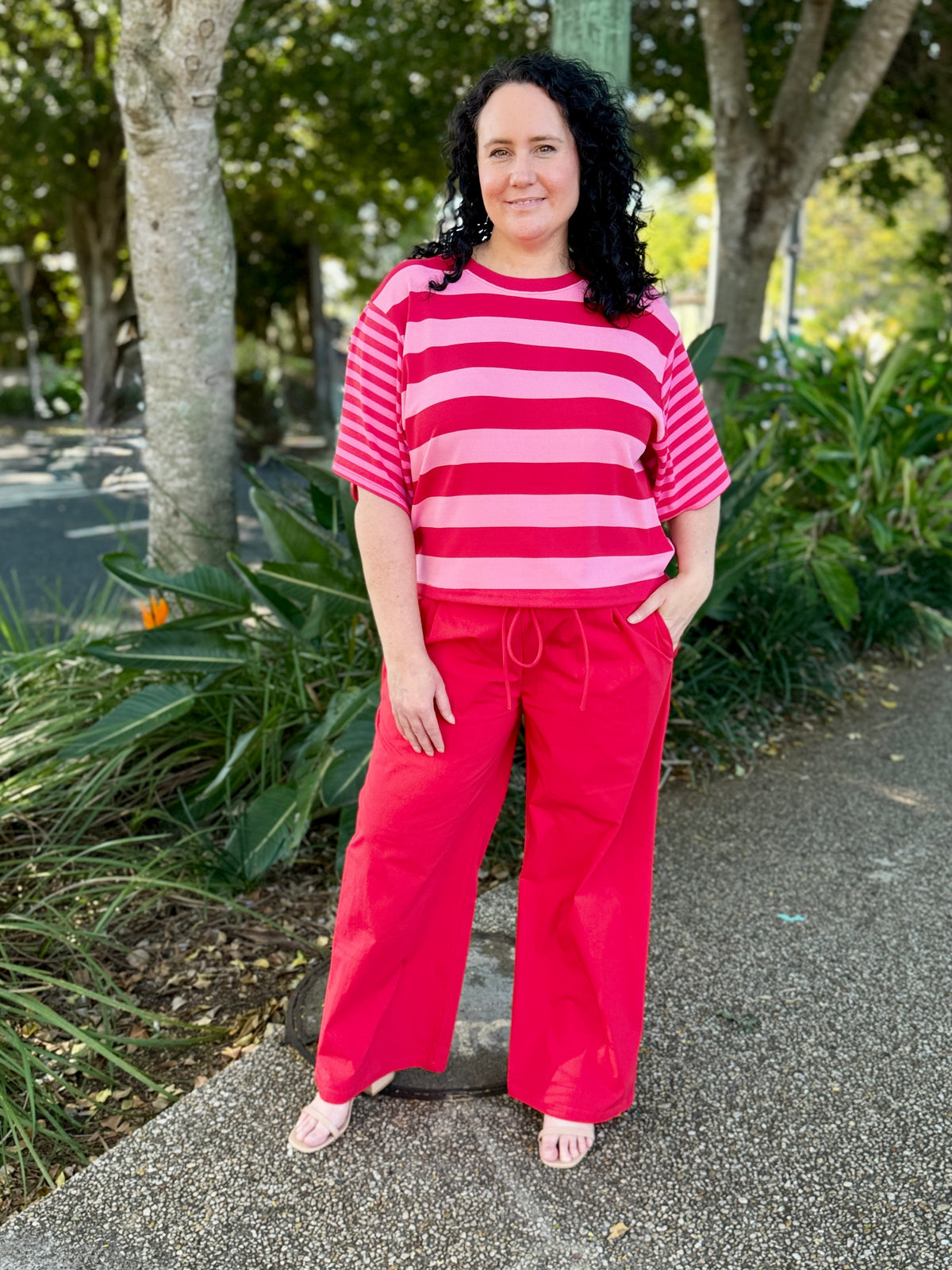 Mandy Stripe Tee - Pink/Red
