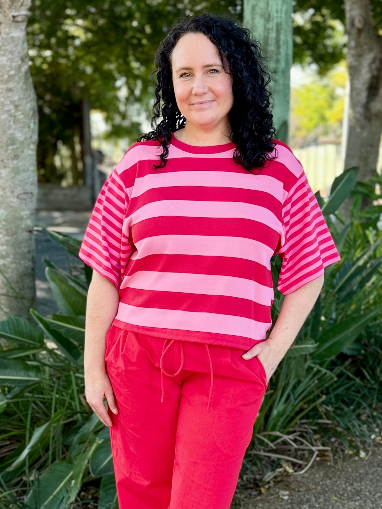 Mandy Stripe Tee - Pink/Red