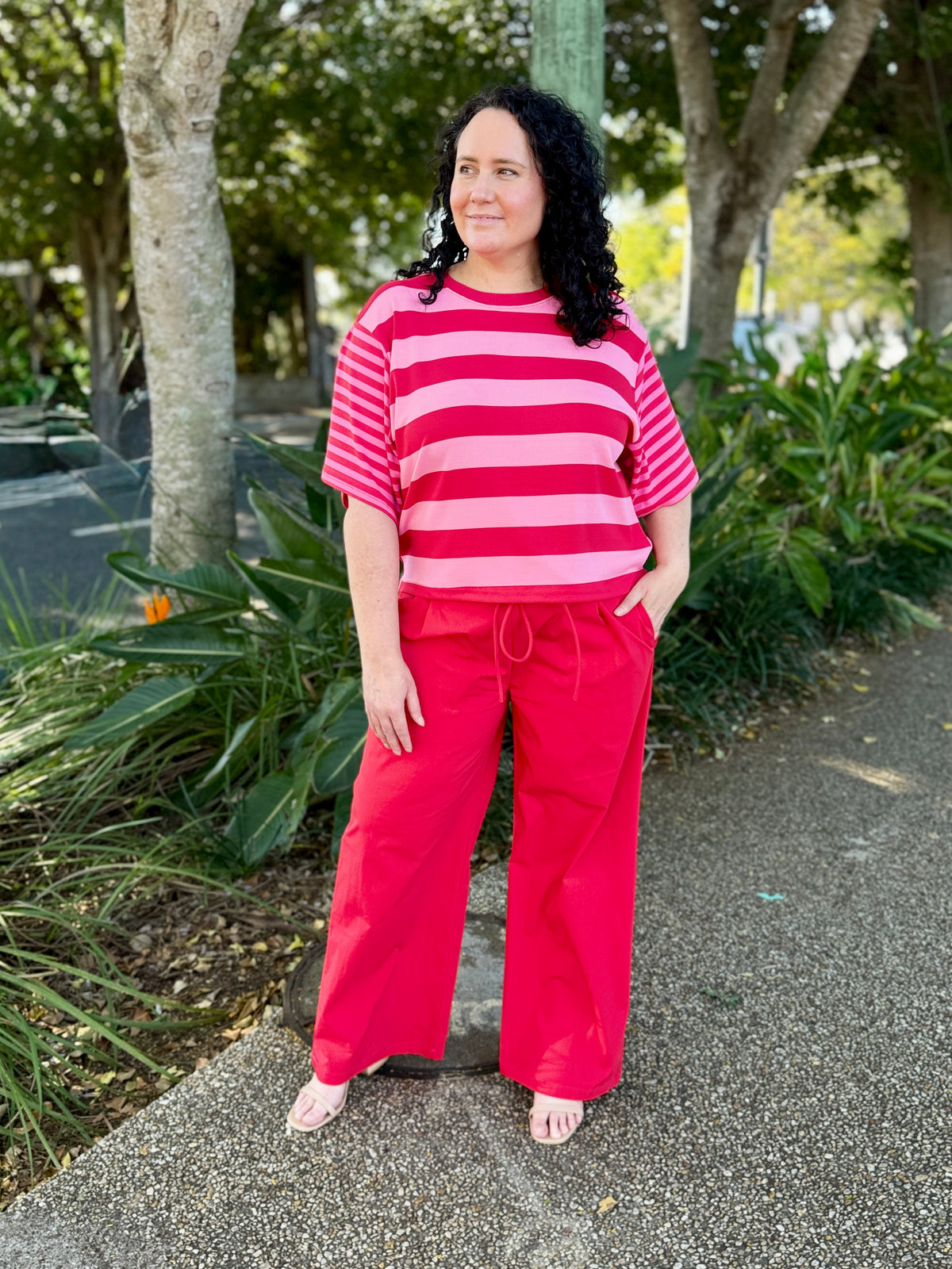 Mandy Stripe Tee - Pink/Red
