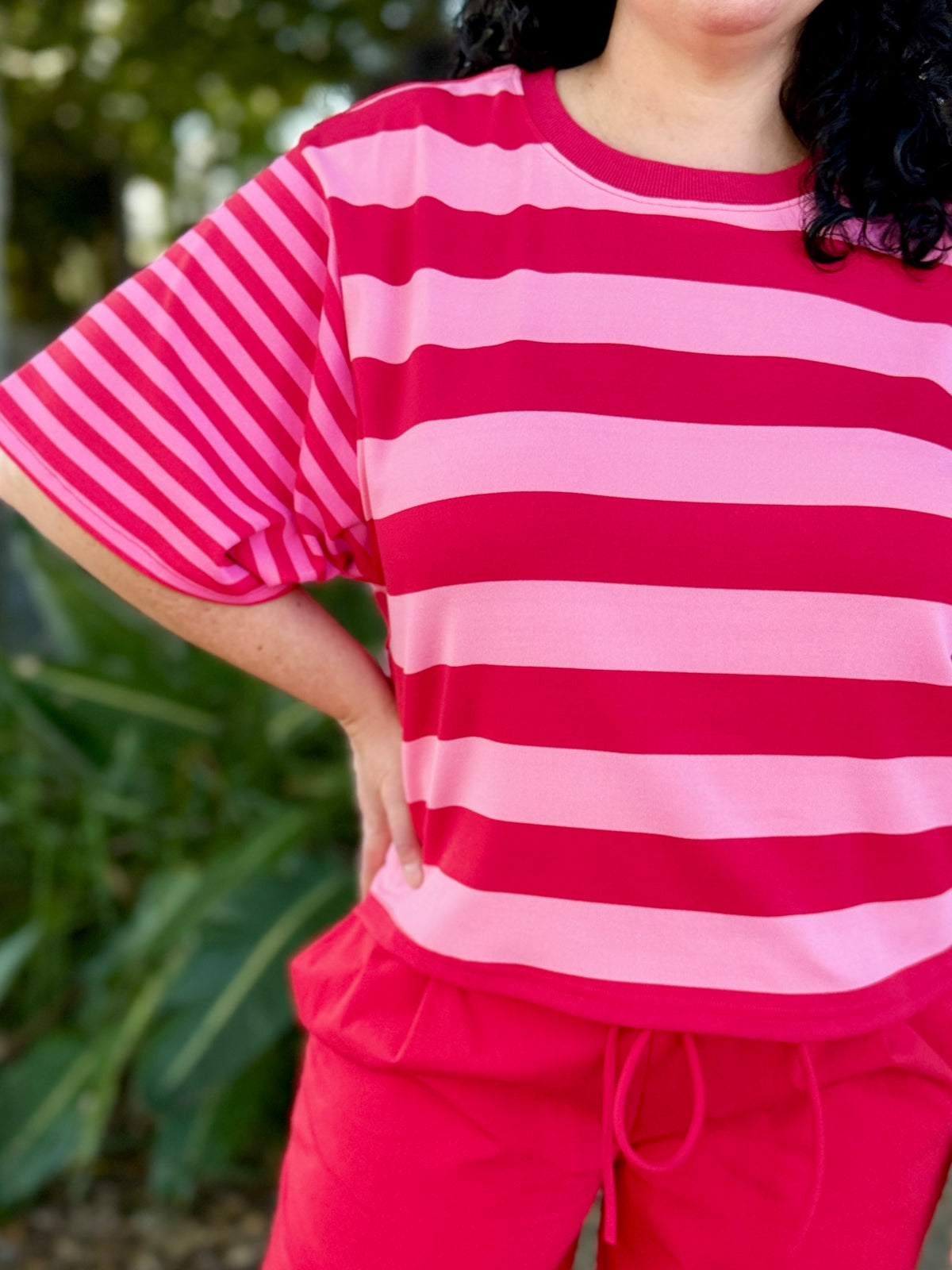 Mandy Stripe Tee - Pink/Red