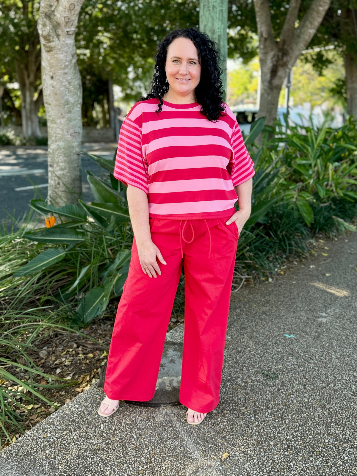 Mandy Stripe Tee - Pink/Red