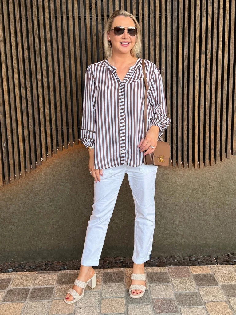 Montecito Stripe Top - Coffee