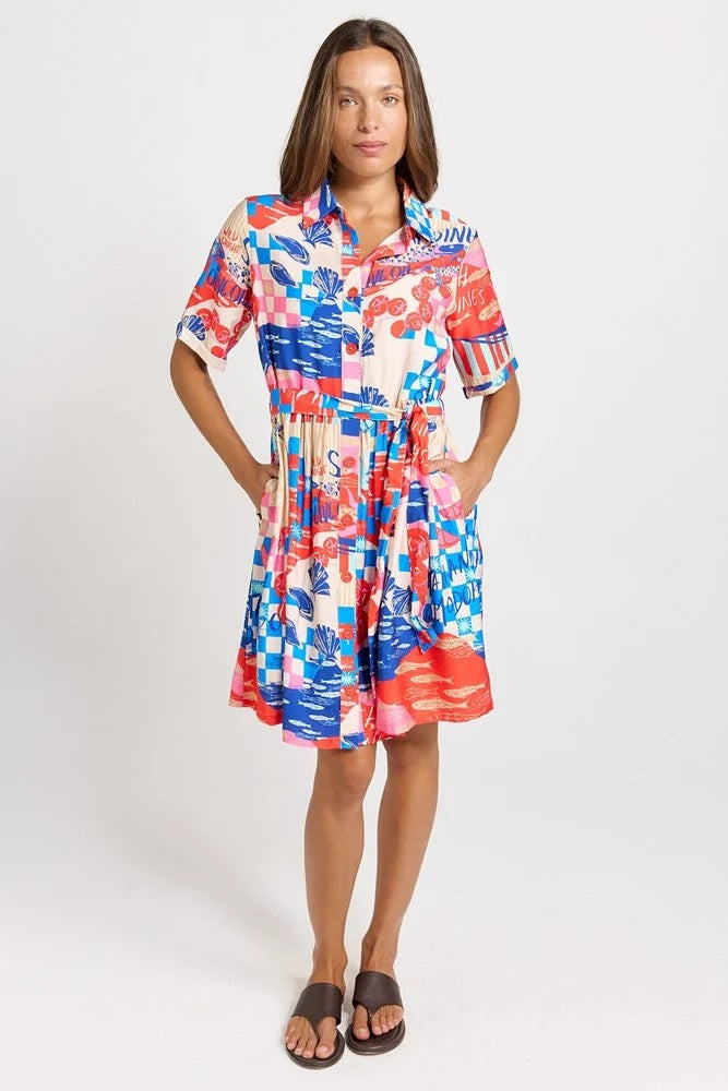 Palm Shirt Dress - Mediterranean Print