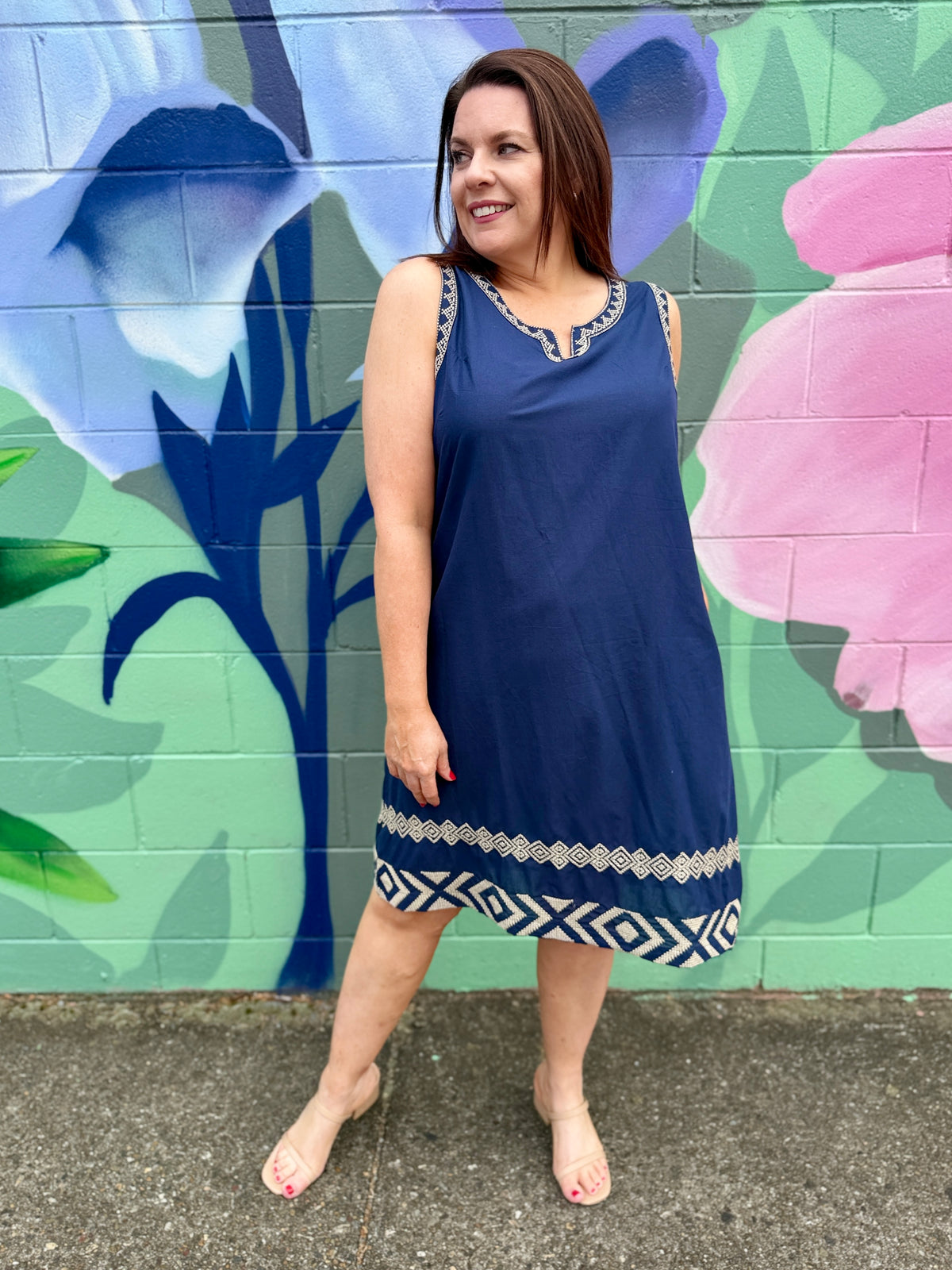 Pippa Emb Dress - Navy