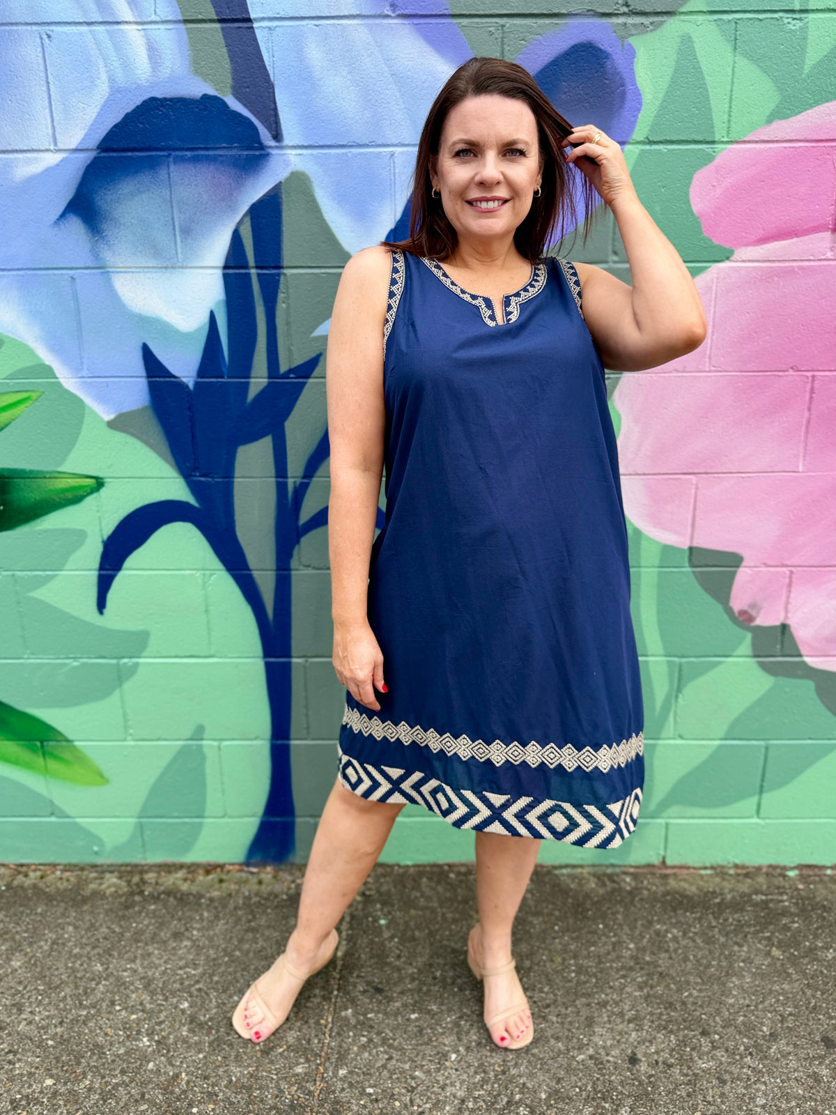 Pippa Emb Dress - Navy