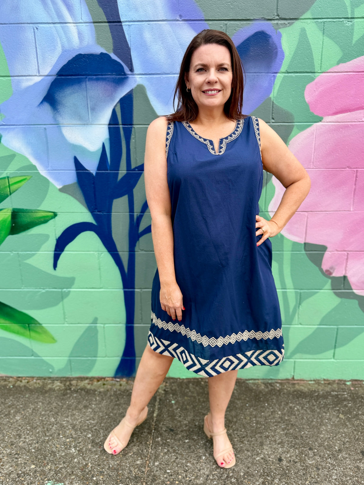 Pippa Emb Dress - Navy