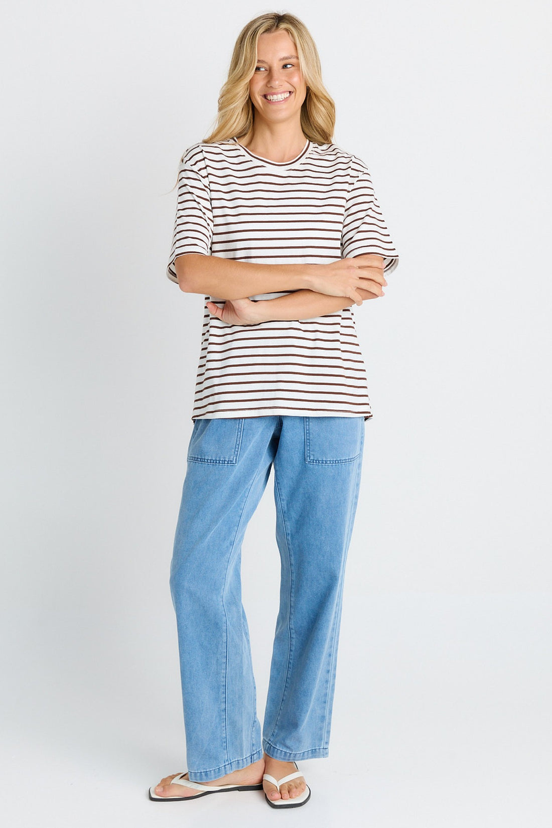 Relax Boxy Tee - Choc/White Stripe