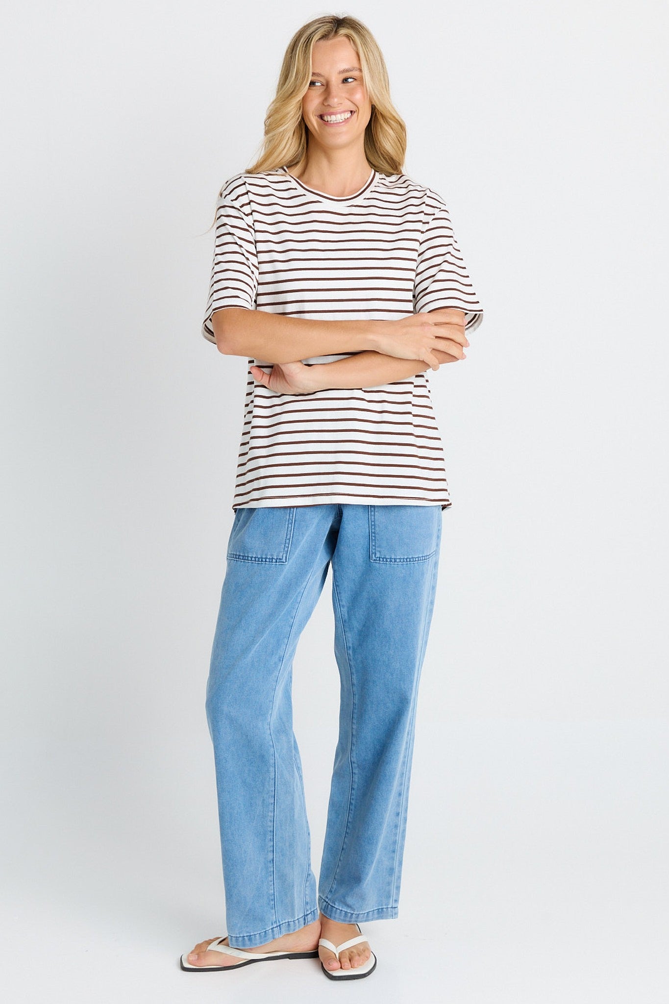 Relax Boxy Tee - Choc/White Stripe