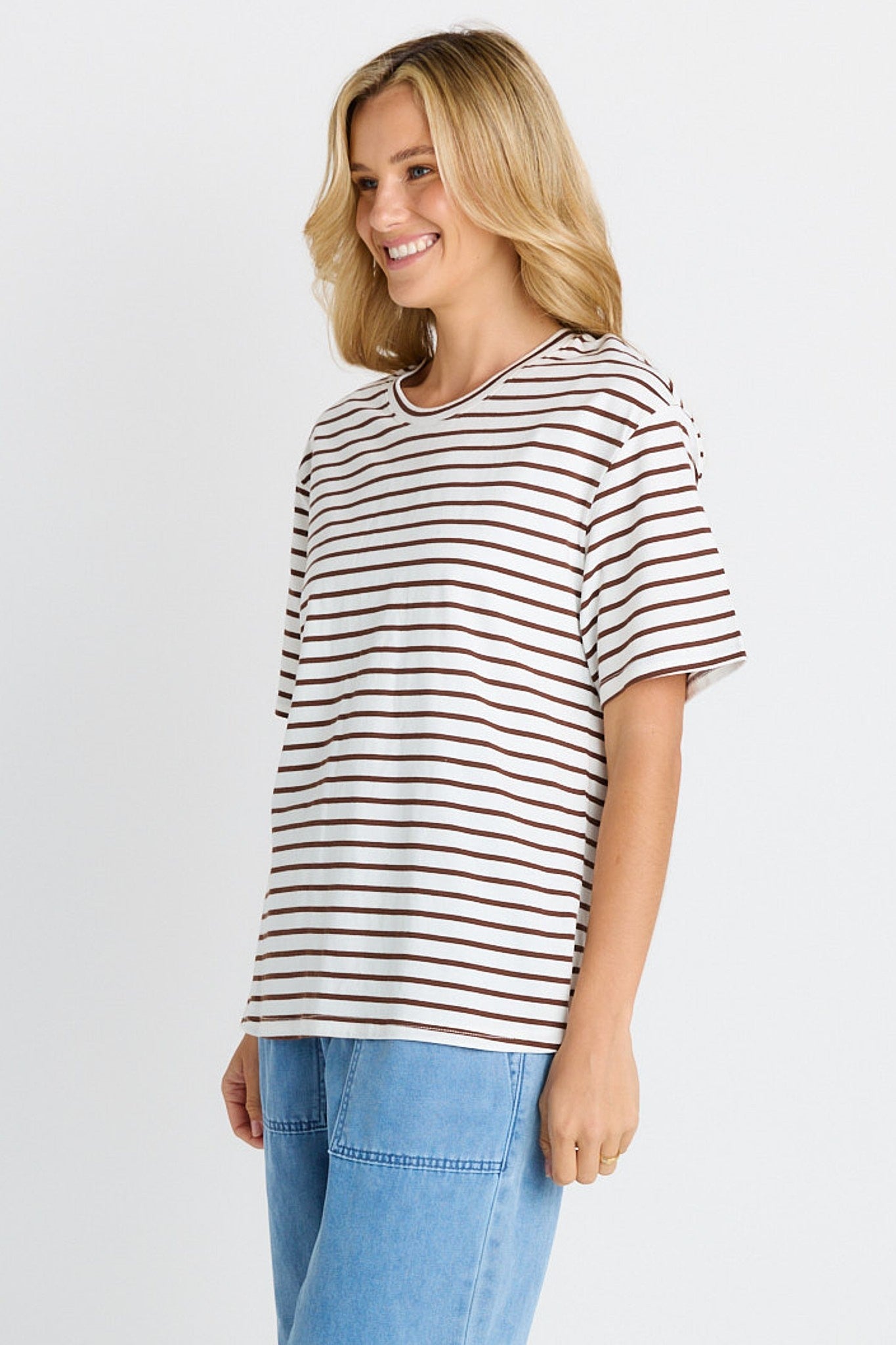 Relax Boxy Tee - Choc/White Stripe