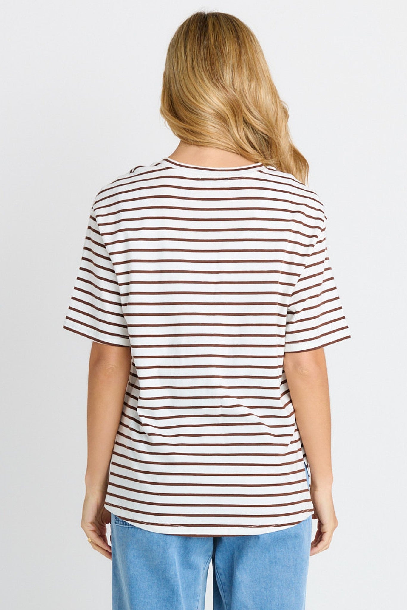 Relax Boxy Tee - Choc/White Stripe
