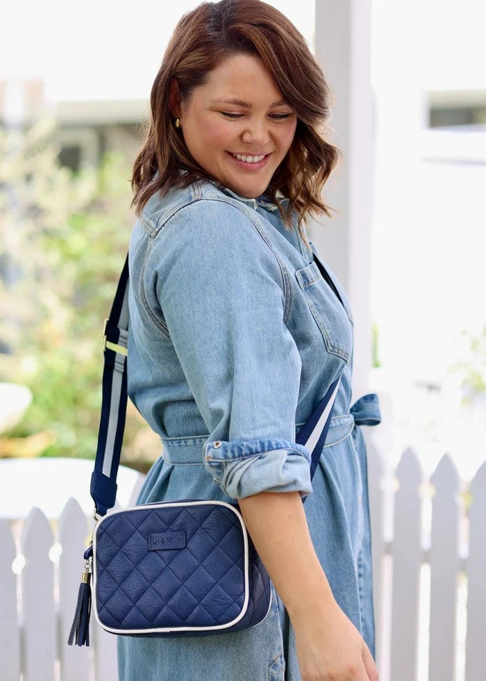 Sally Quilted Navy & White Crossbody Bag