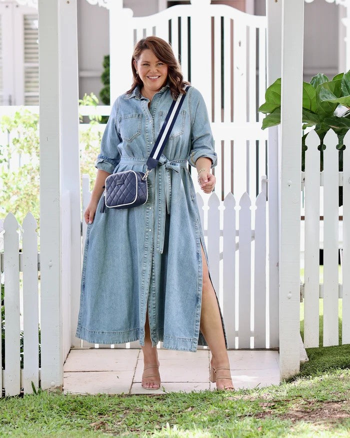 Sally Quilted Navy & White Crossbody Bag