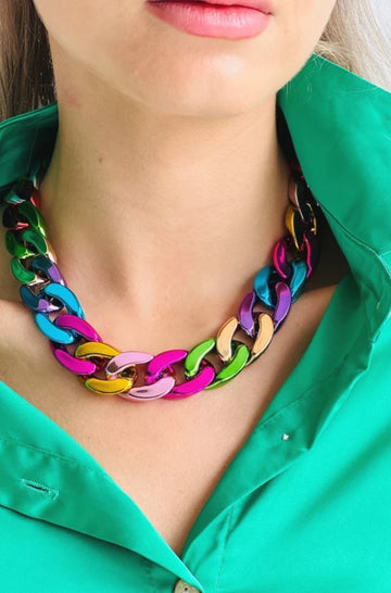 the MET CHAIN NECKLACE - Metallic Rainbow