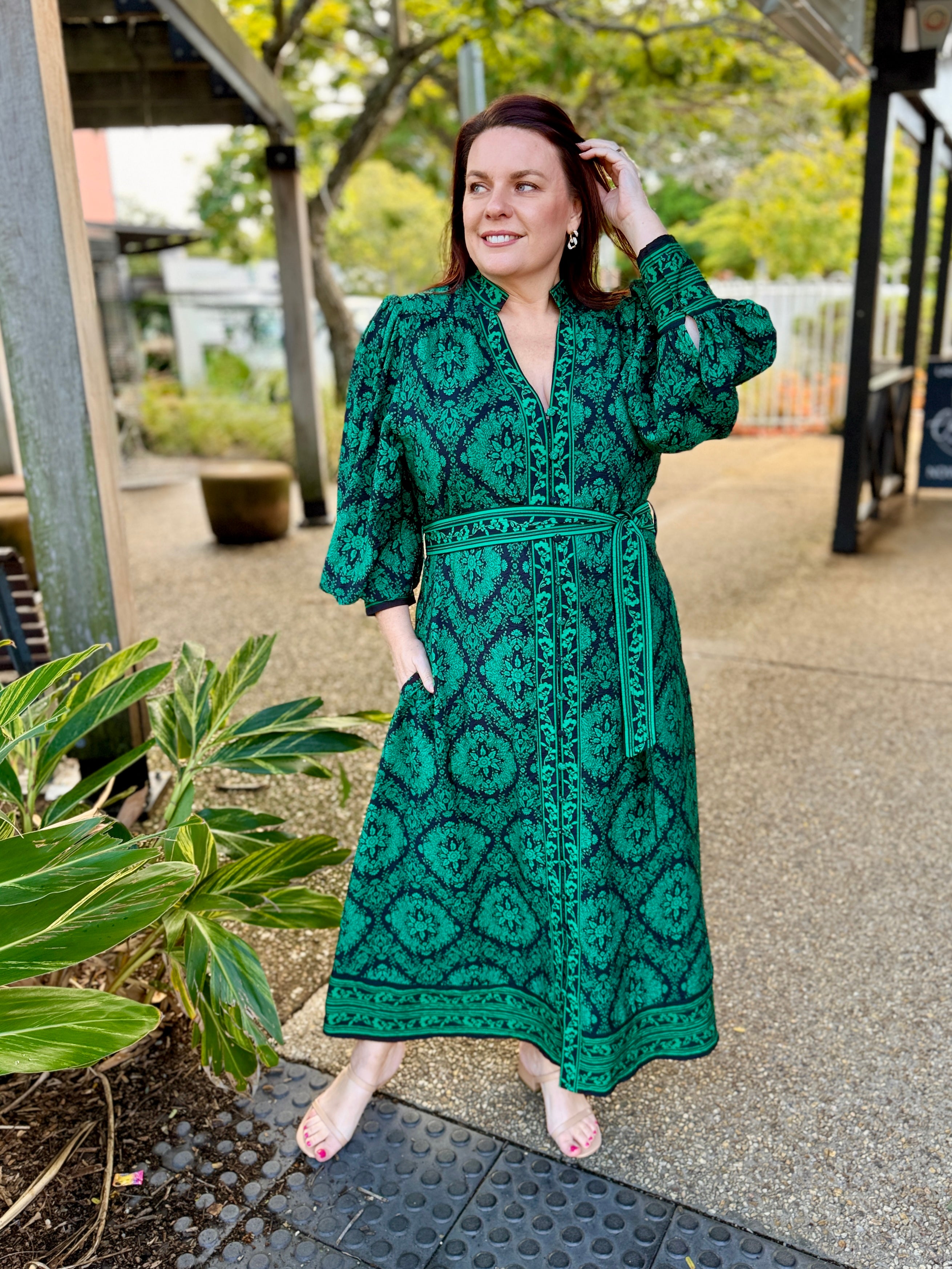 Tamera Midi Dress - Emerald Tile