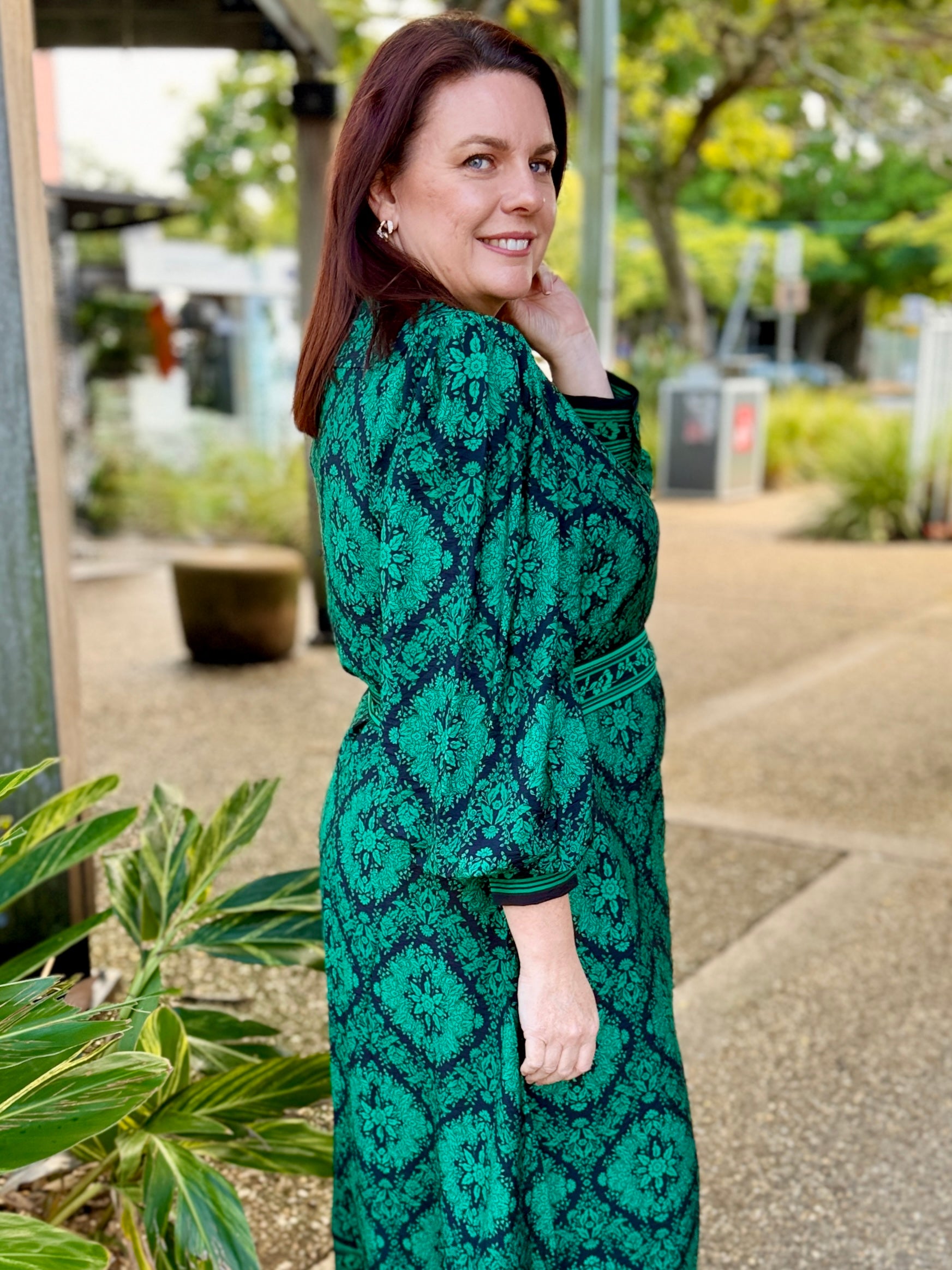 Tamera Midi Dress - Emerald Tile